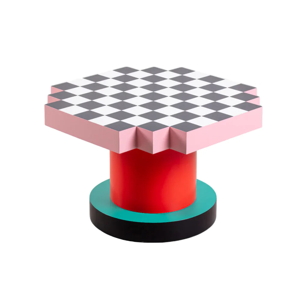 Stolik kawowy SUPERCOFFEE CHESSBOARD różowy z czerownym
