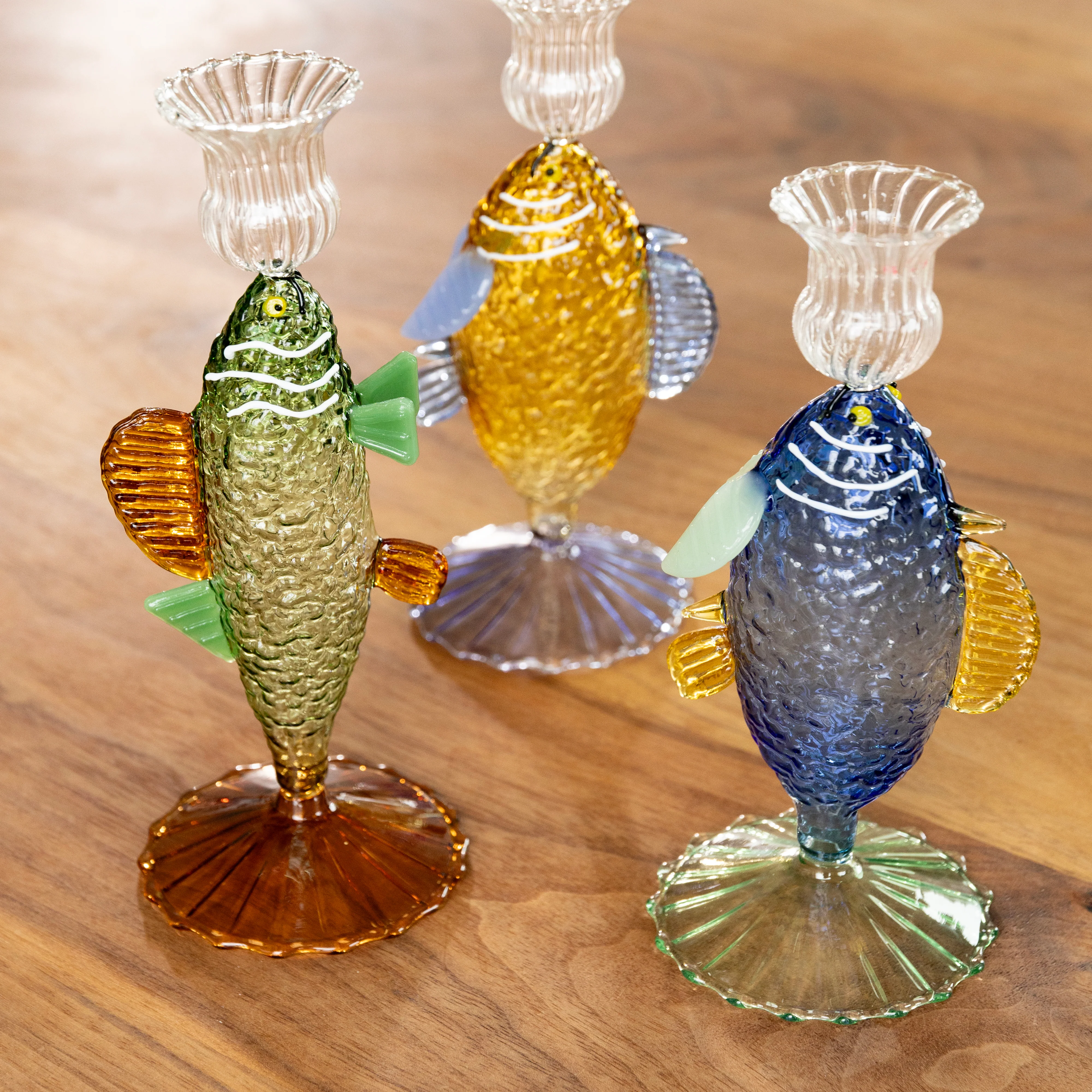 Świecznik szklany FISH niebieski z zielonym i żółtym - Image 3