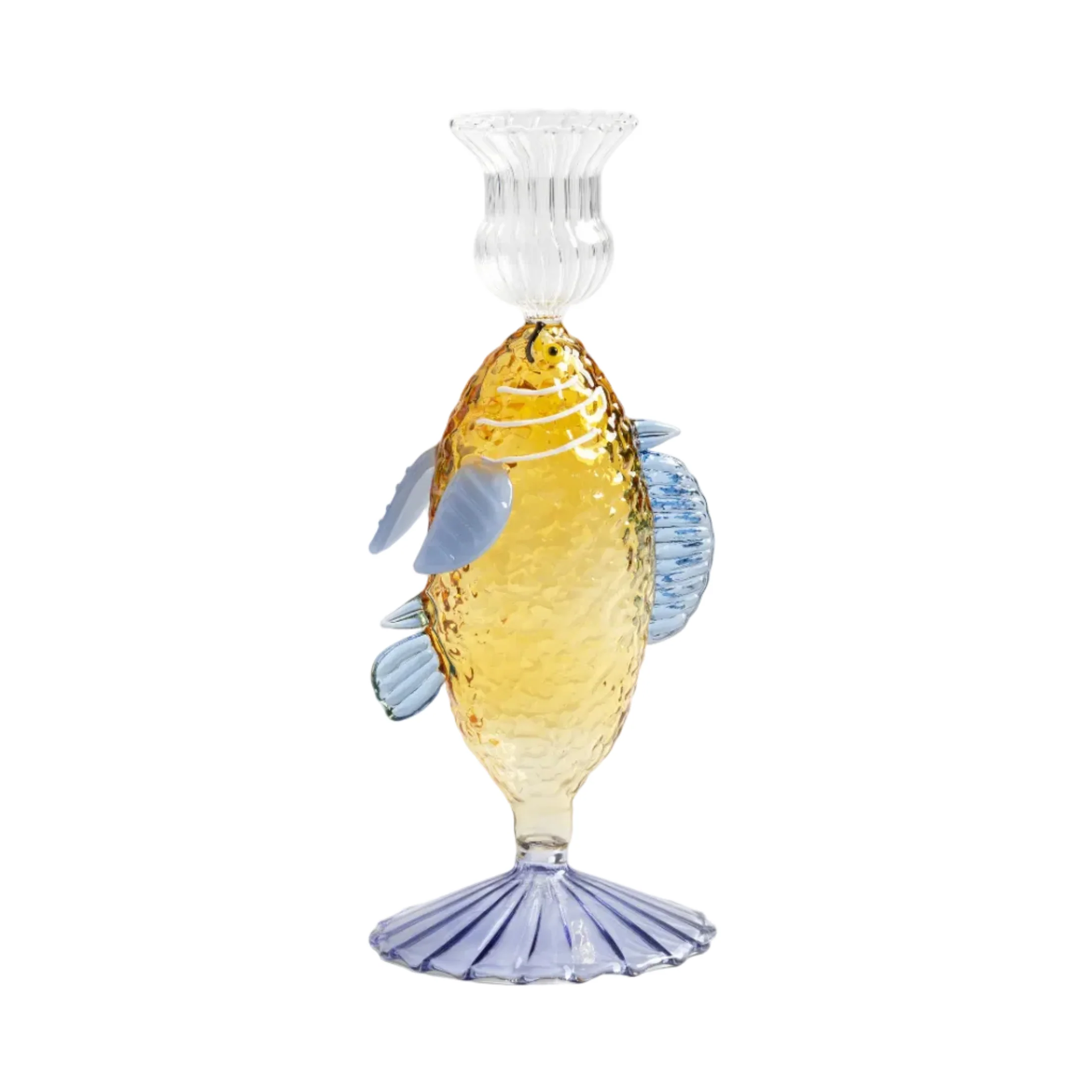 Świecznik szklany FISH żółty z niebieskim