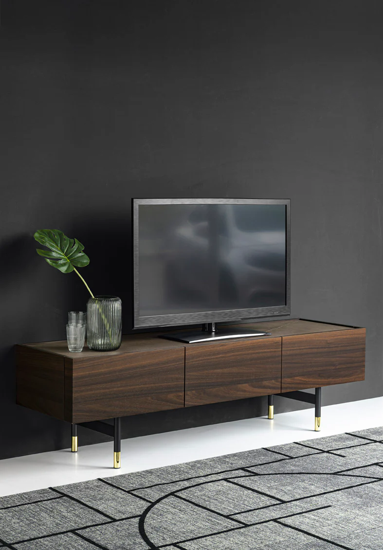 Szafka RTV HORIZON ciemne drewno z brązowym blatem - Image 2