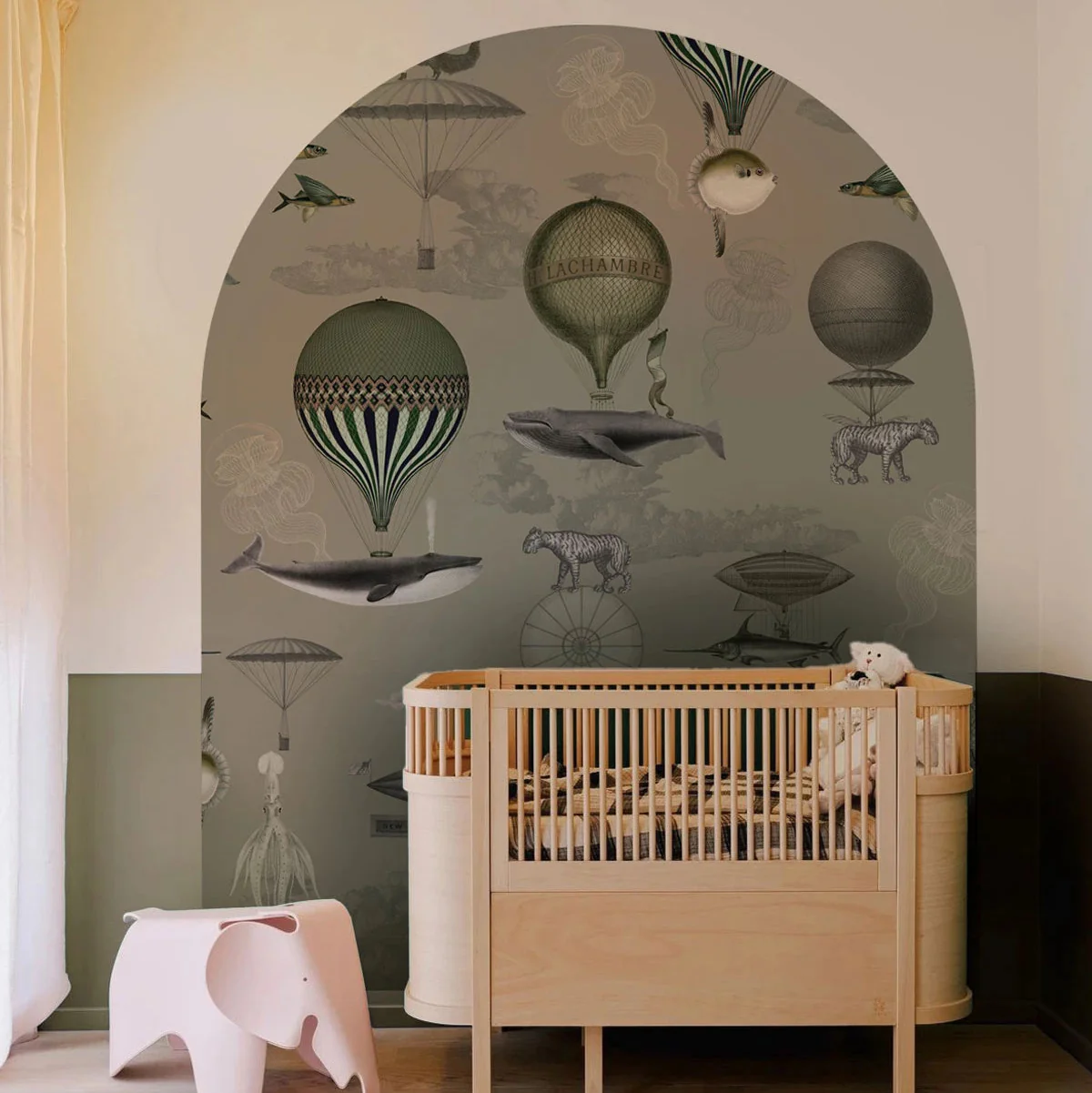 Mural dziecięcy w kształcie łuku VINTAGE BALLOONS zielony