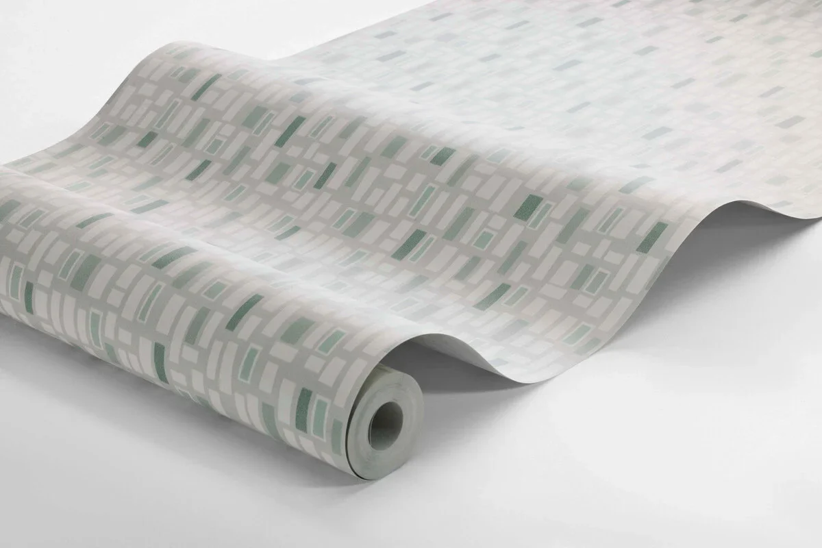 Tapeta flizelinowa papierowa z geometrycznym wzorem ELVIS zielonym z białym - Image 3