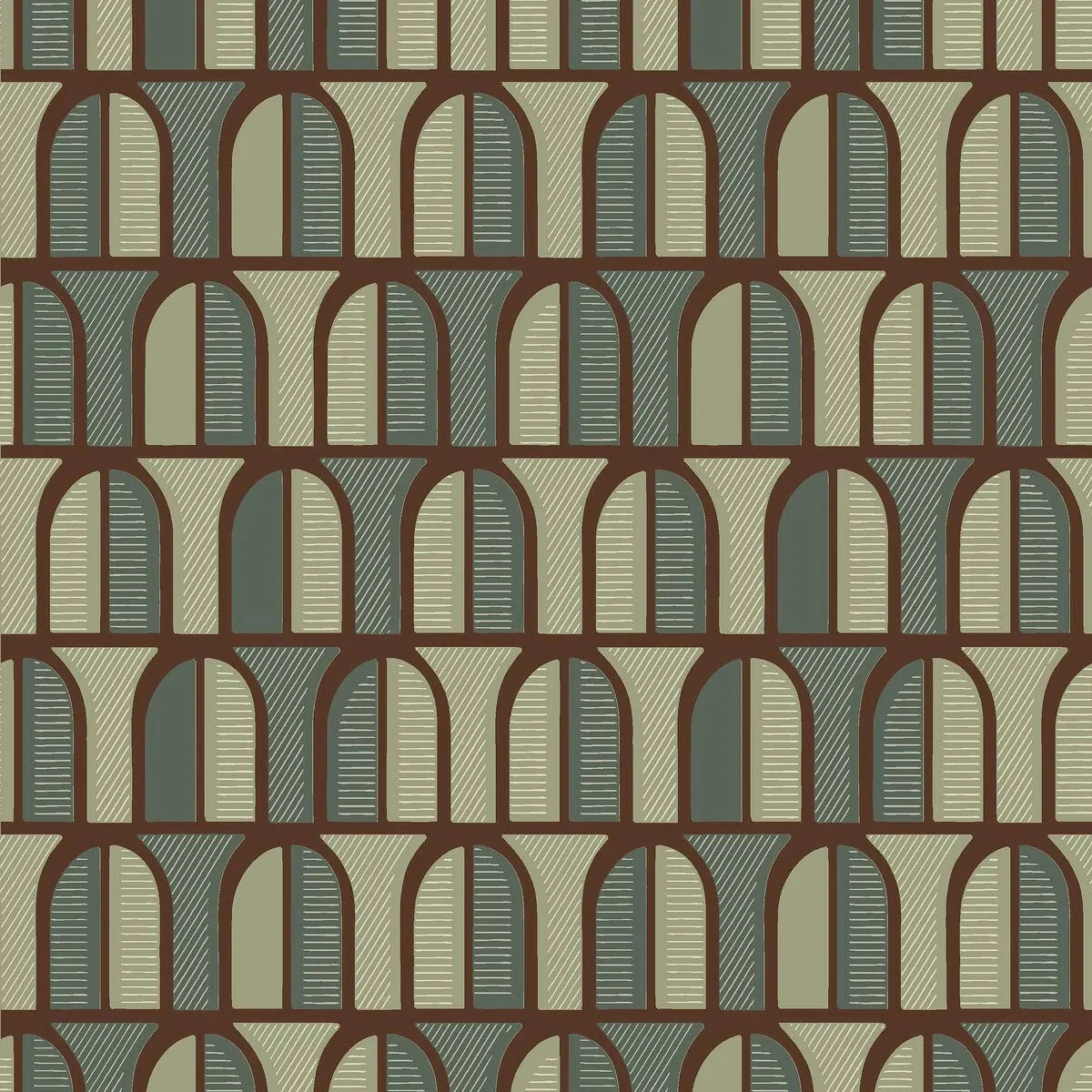 Tapeta flizelinowa papierowa z geometrycznym wzorem VENICE zielony z beżowym