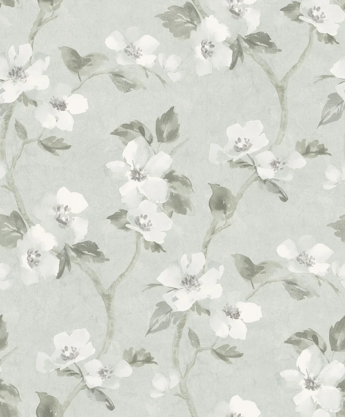 Tapeta z roślinnym wzorem kwiatów HELEN’S FLOWER szarozielony z białym - Image 5