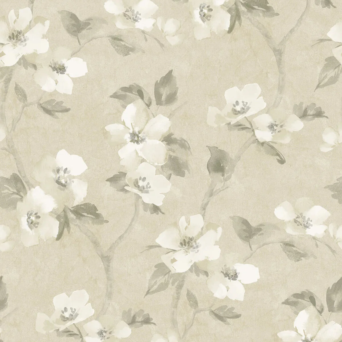 Tapeta z roślinnym wzorem kwiatów HELEN’S FLOWER zgaszony żółty z białym