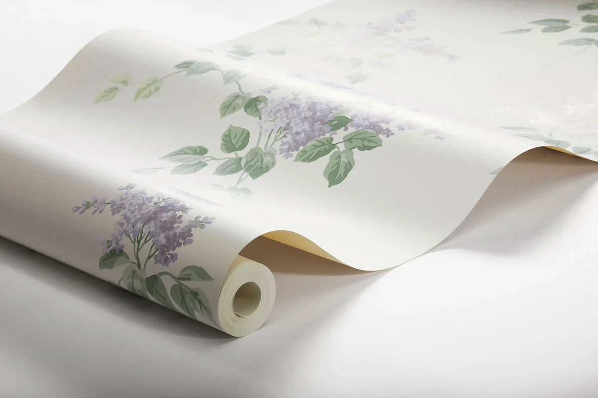 Tapeta z roślinnym wzorem kwiatów LILACS beżowy z fioletowym - Image 3