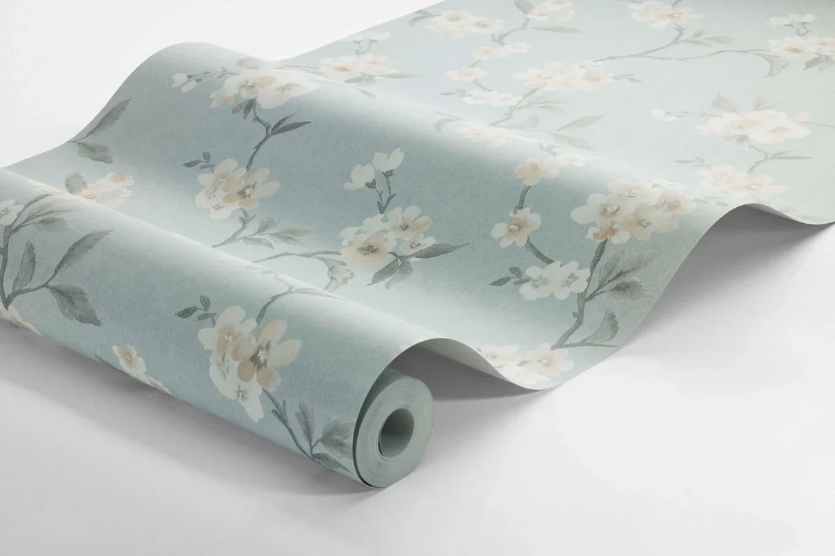 Tapeta flizelinowa papierowa z roślinnym wzorem MARIE niebieski z kremowy - Image 4