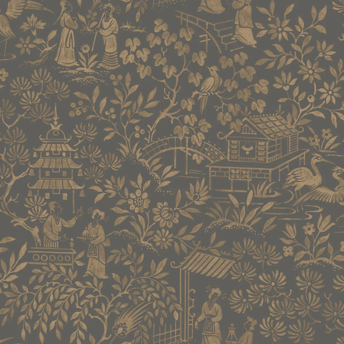 Tapeta flizelinowa papierowa z motywem orientalnym ORIENTAL GARDEN brązowy ze złotym