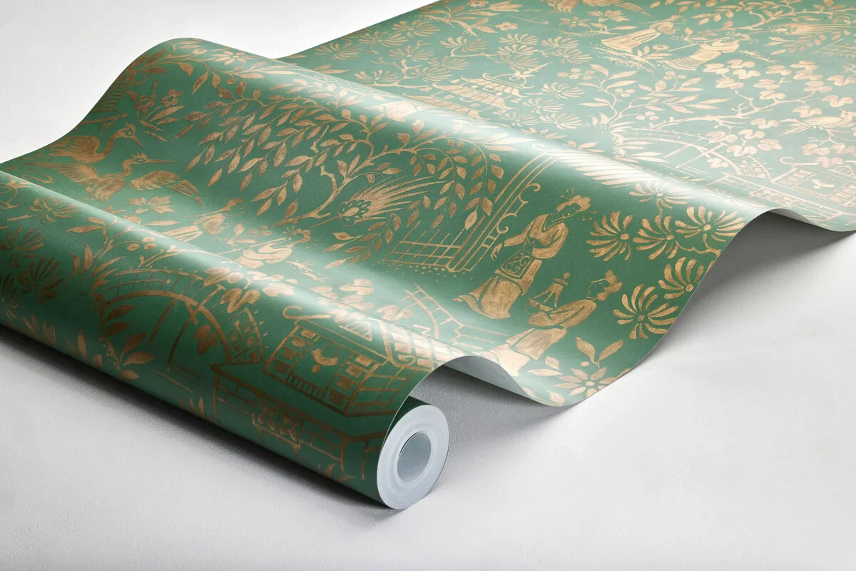 Tapeta flizelinowa papierowa z roślinnym wzorem ORIENTAL GARDEN zielony ze złotym - Image 8