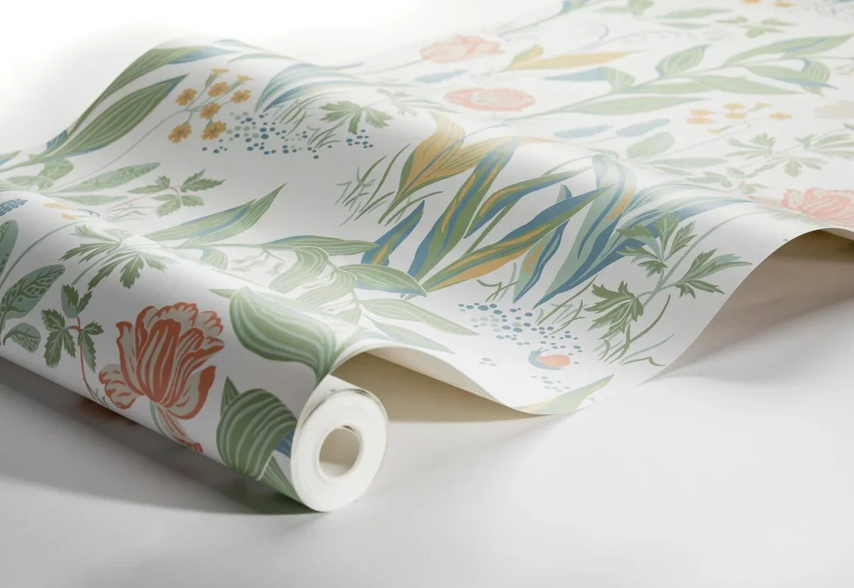 Tapeta z roślinnym wzorem kwiatów SPRING GARDEN biały z zielonym - Image 4