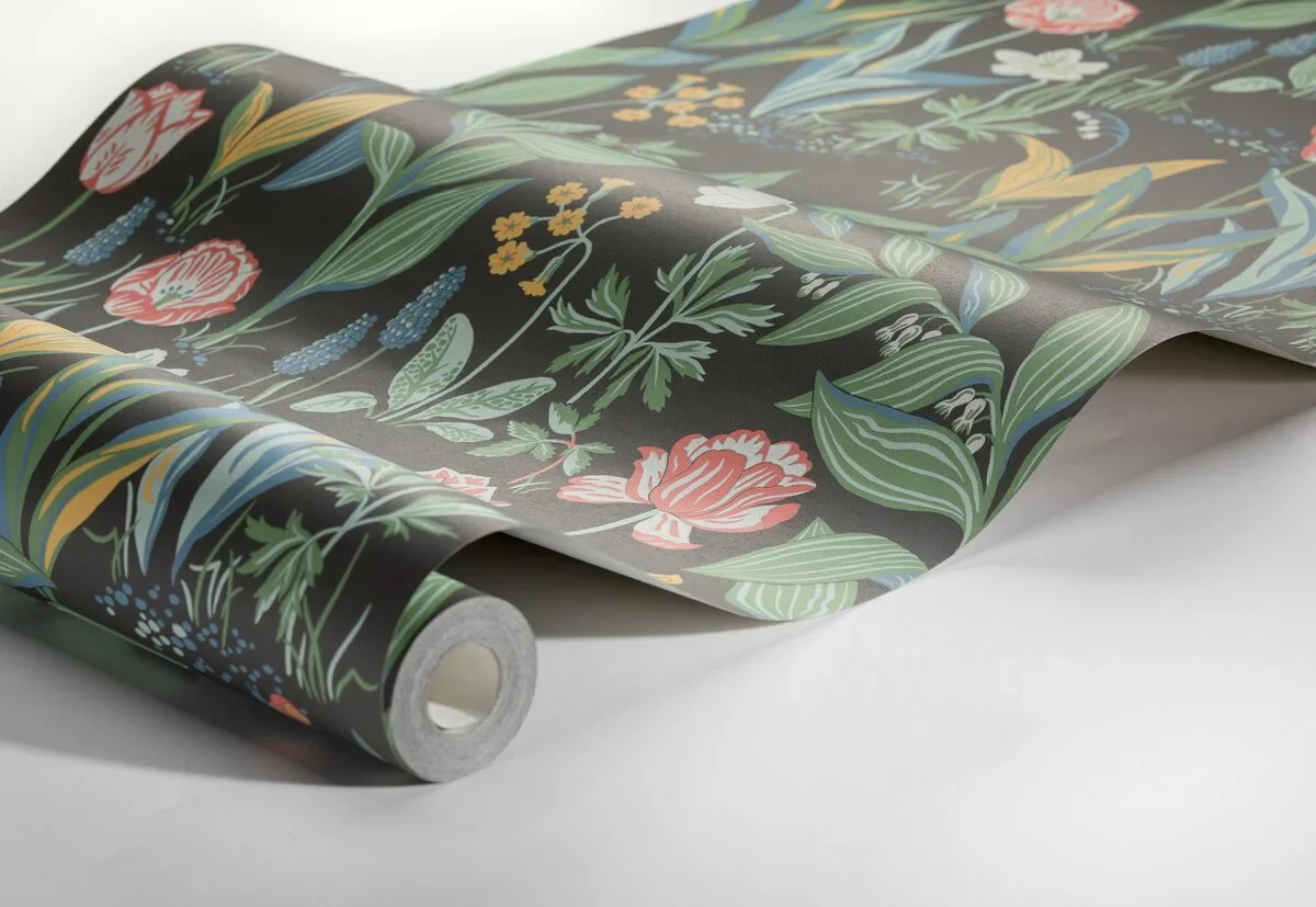 Tapeta z roślinnym wzorem kwiatów SPRING GARDEN brązowy z zielonym - Image 3