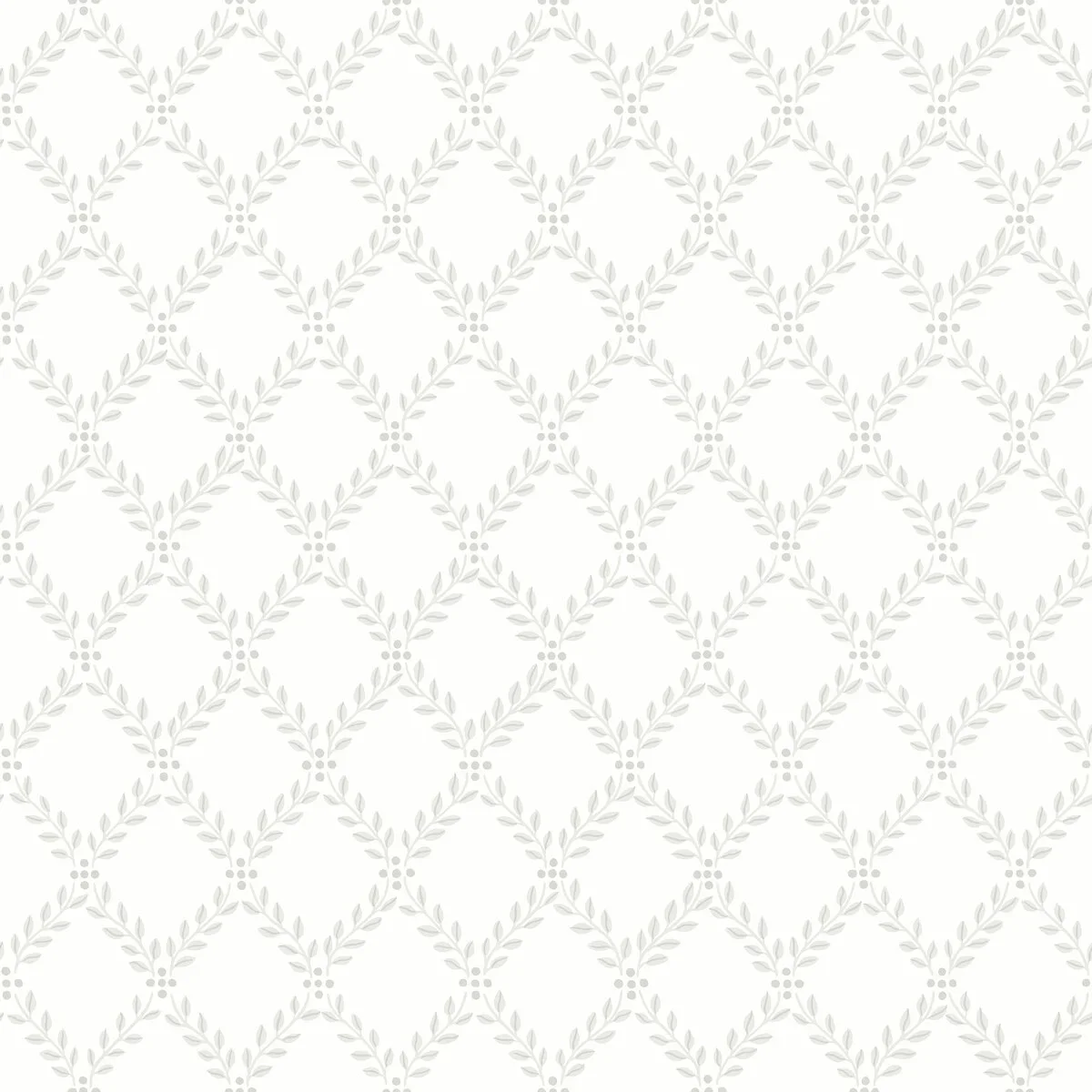 Tapeta z geometrycznym roślinnym wzorem liści TRELLIS LEAVES biały z szarym