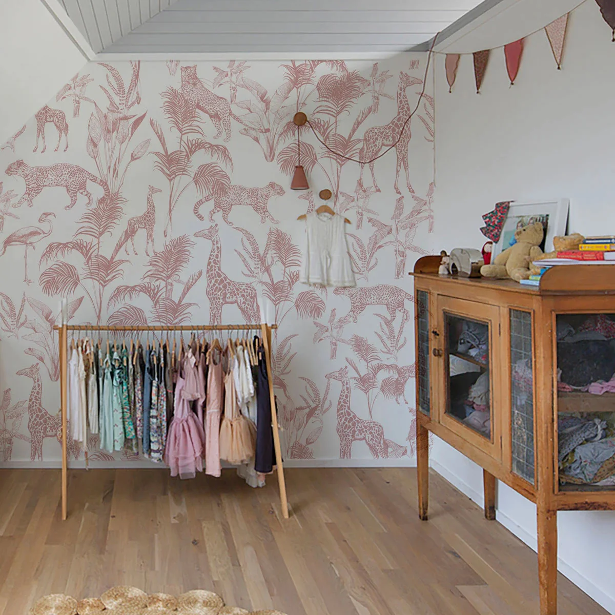 Tapeta z motywem zwierzęcym SAFARI PINK różowy z białym