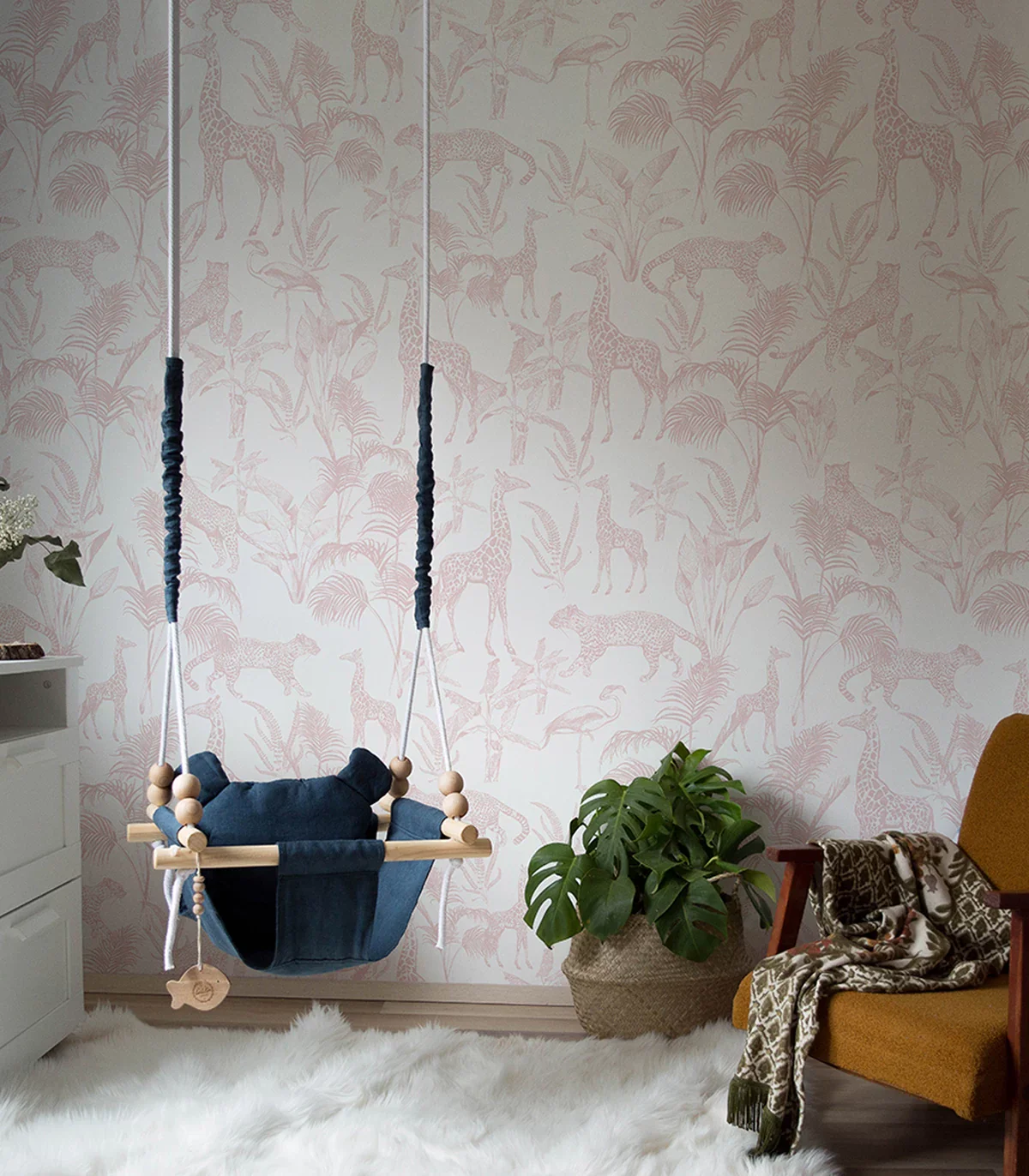 Tapeta z motywem zwierzęcym SAFARI PINK różowy z białym - Image 4