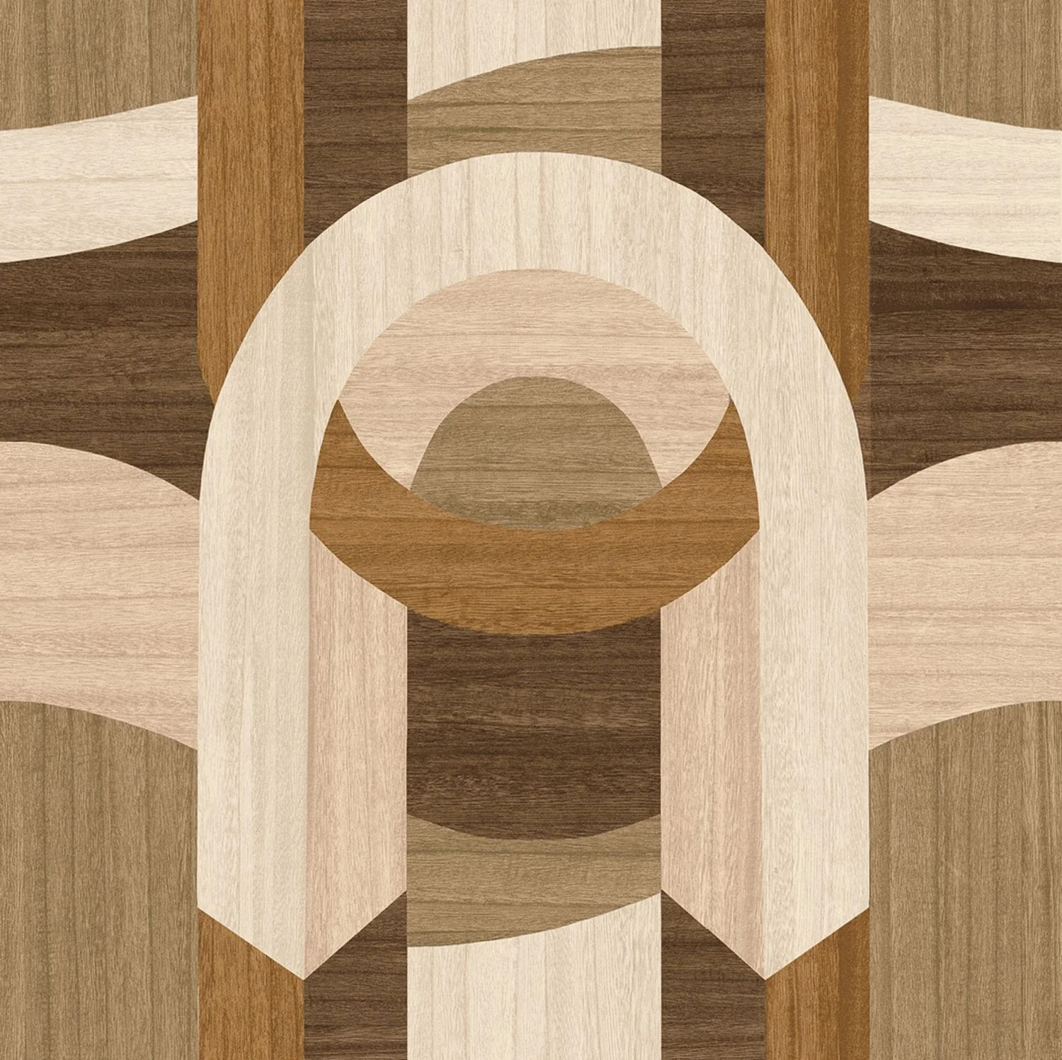 Tapeta fornirowana ze wzorem geometrycznym art deco TRAVERSÉE - CHÊNE IVOIRE jasna dębowa