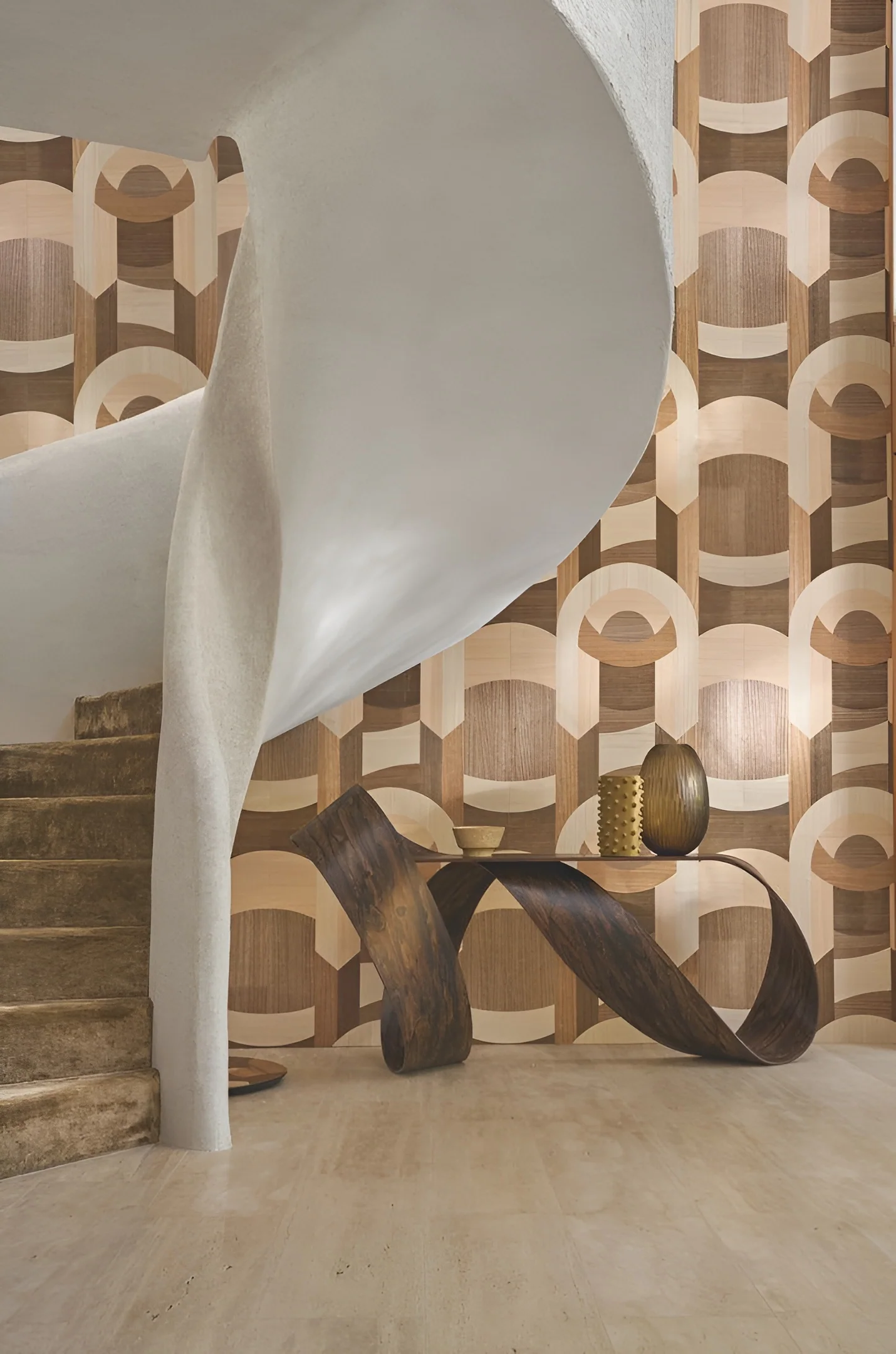 Tapeta fornirowana ze wzorem geometrycznym art deco TRAVERSÉE - CHÊNE IVOIRE jasna dębowa - Image 4