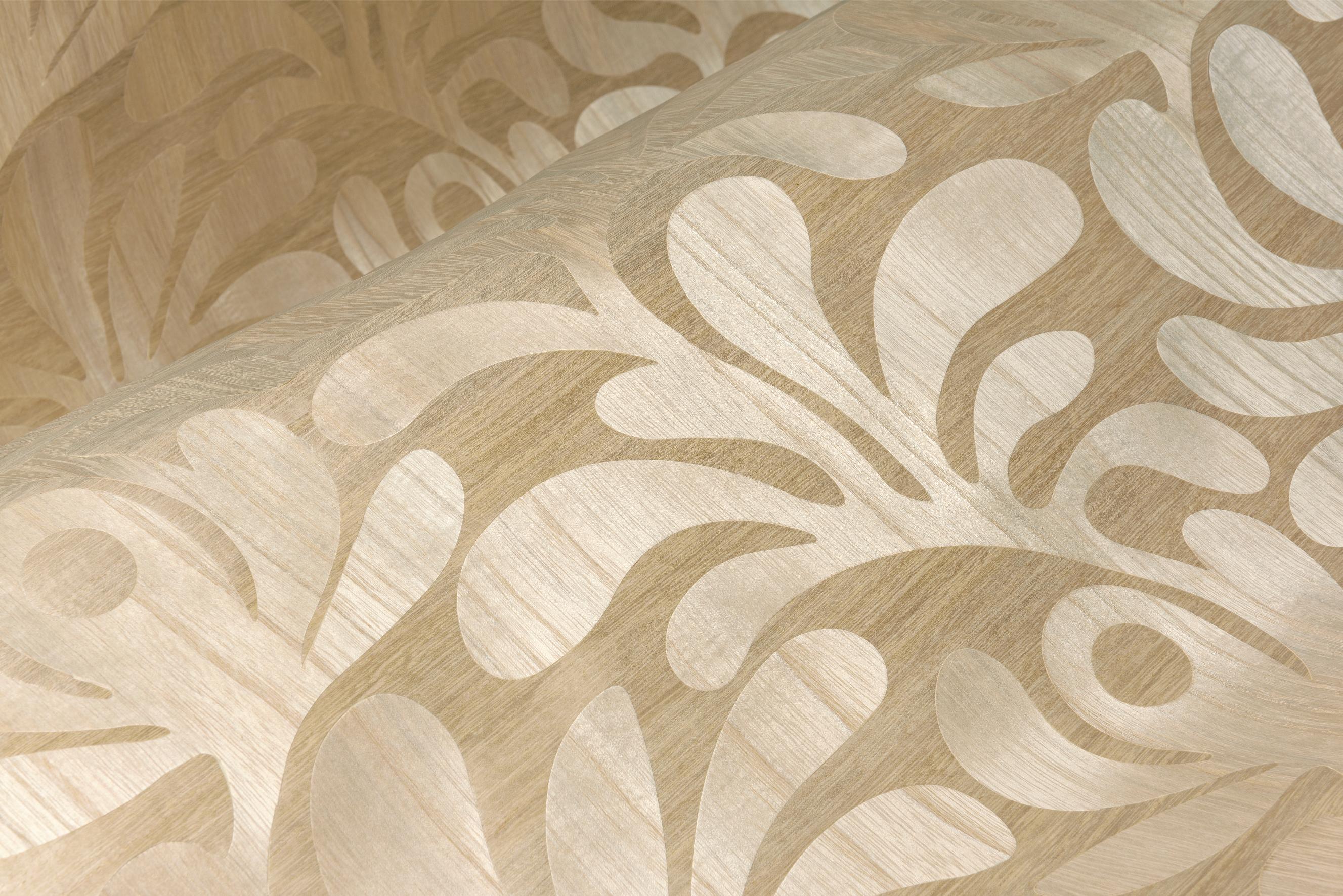 Tapeta fornirowana z motywem roślinnym liści WOODBLOCK BEETLE FERN beżowy - Image 3