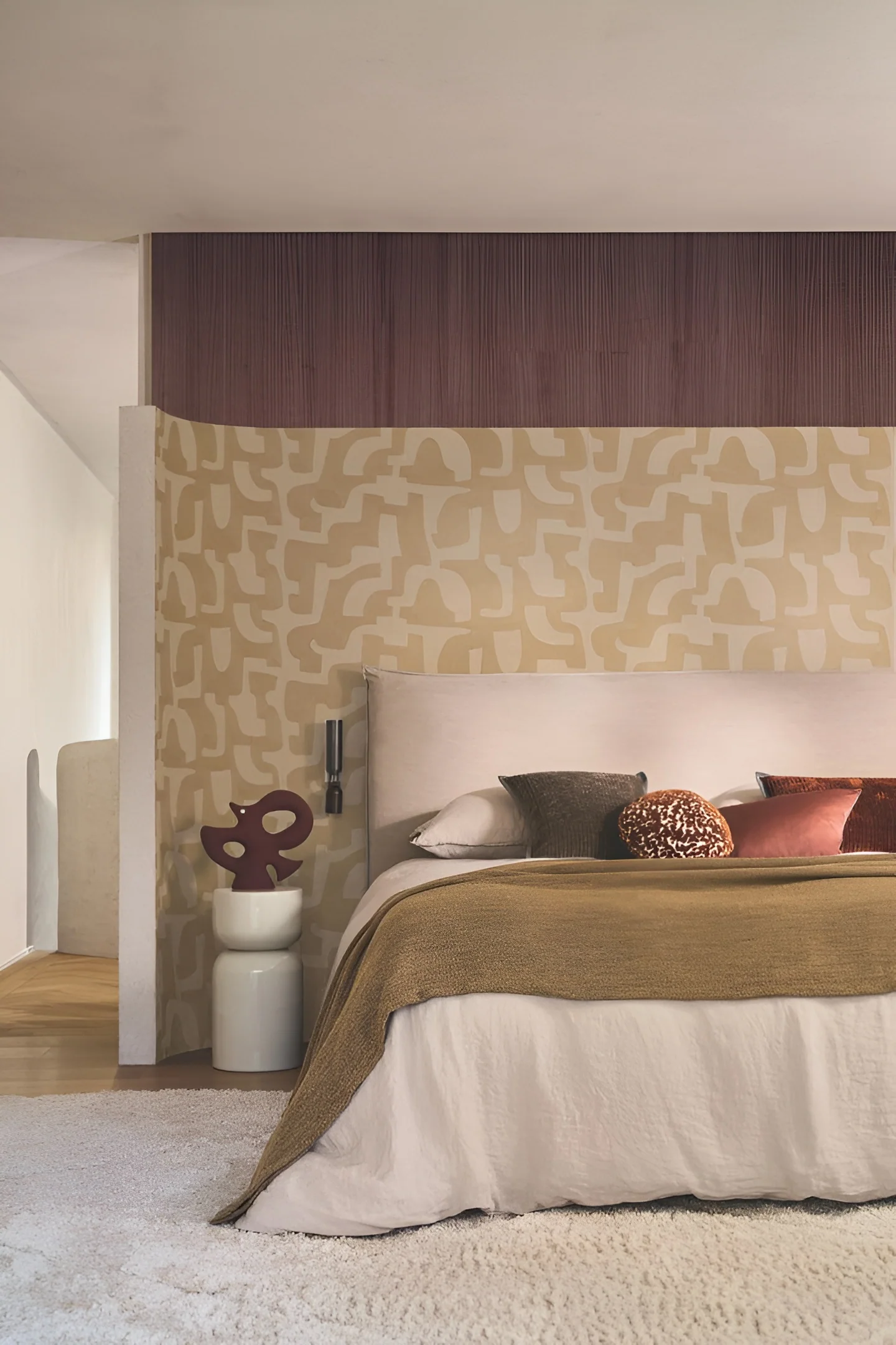 Tapeta haftowana ze wzorem geometrycznym SONATE - BEIGE MARRON GLACÉ beżowy z brązem - Image 2