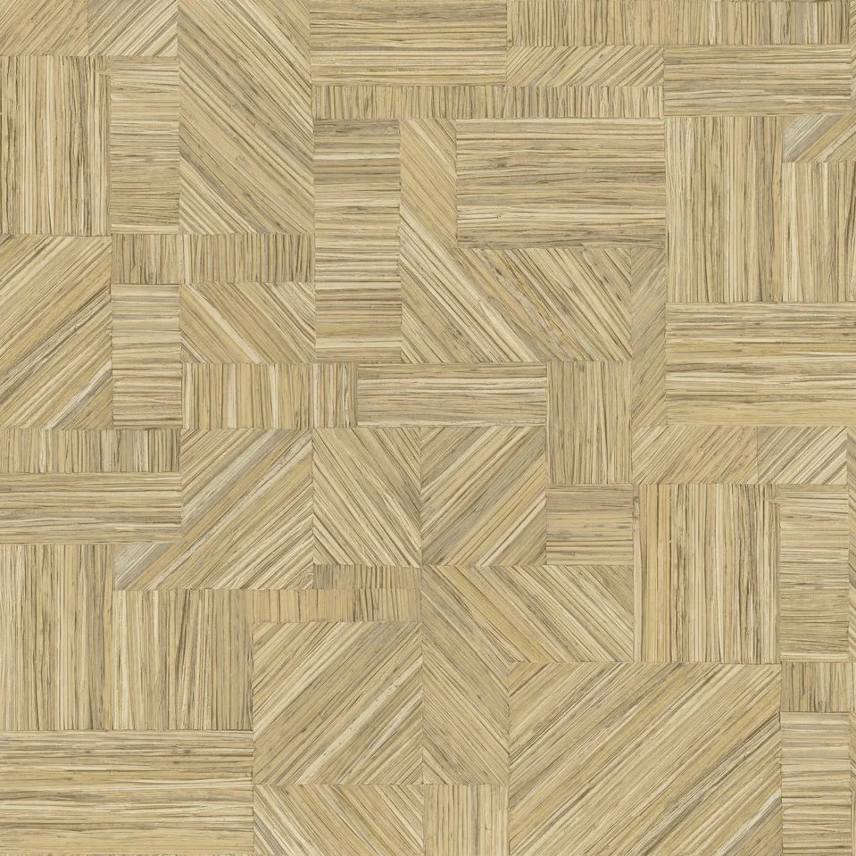 Tapeta strukturalna geometryczna imitująca słomiany patchwork IMBRICATION - PAILLE ciemnobeżowy