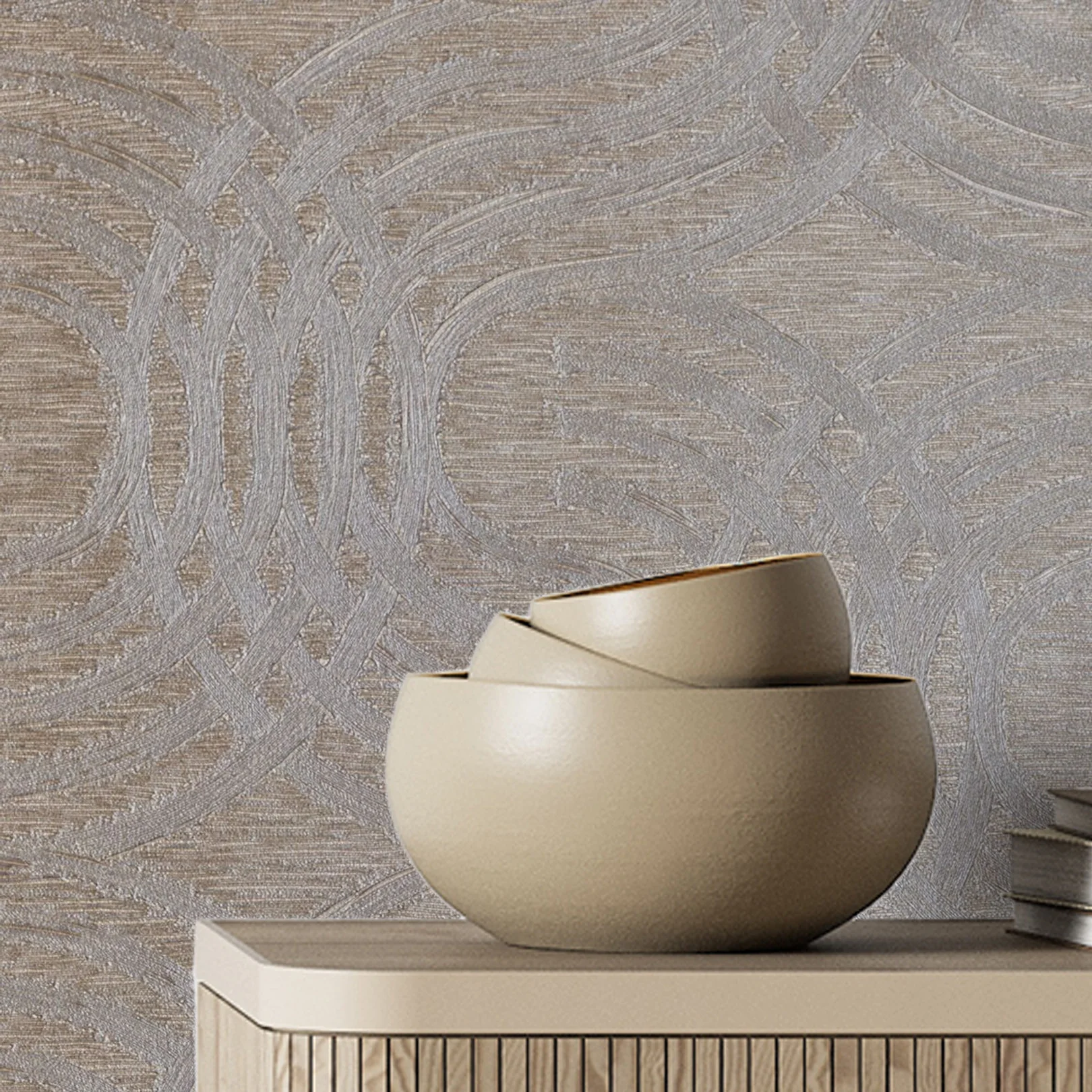 Tapeta metaliczna z abstrakcyjnym wzorem AURARIA - TAUPE/ARGENTE taupe ze srebrnym - Image 3