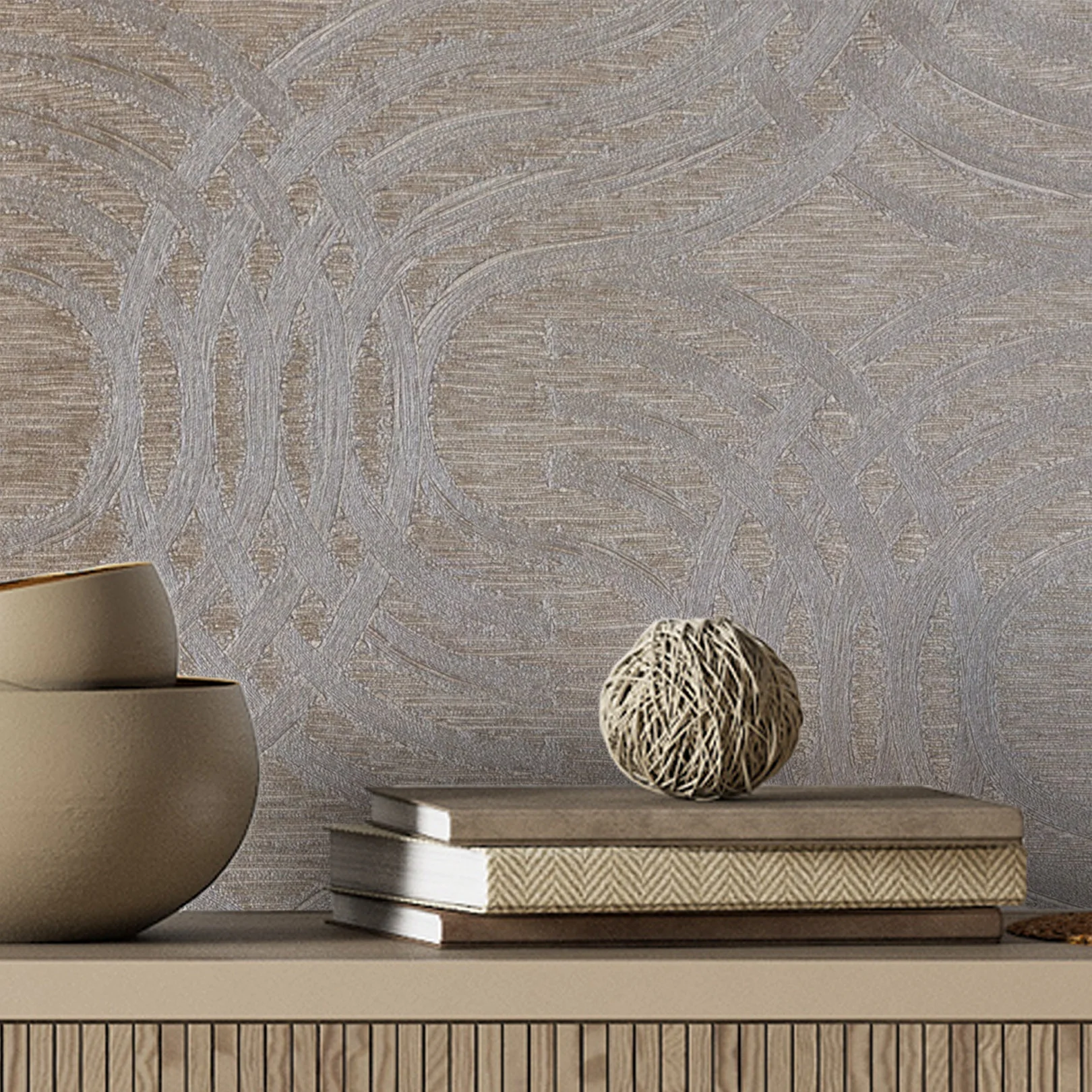 Tapeta metaliczna z abstrakcyjnym wzorem AURARIA - TAUPE/ARGENTE taupe ze srebrnym - Image 4