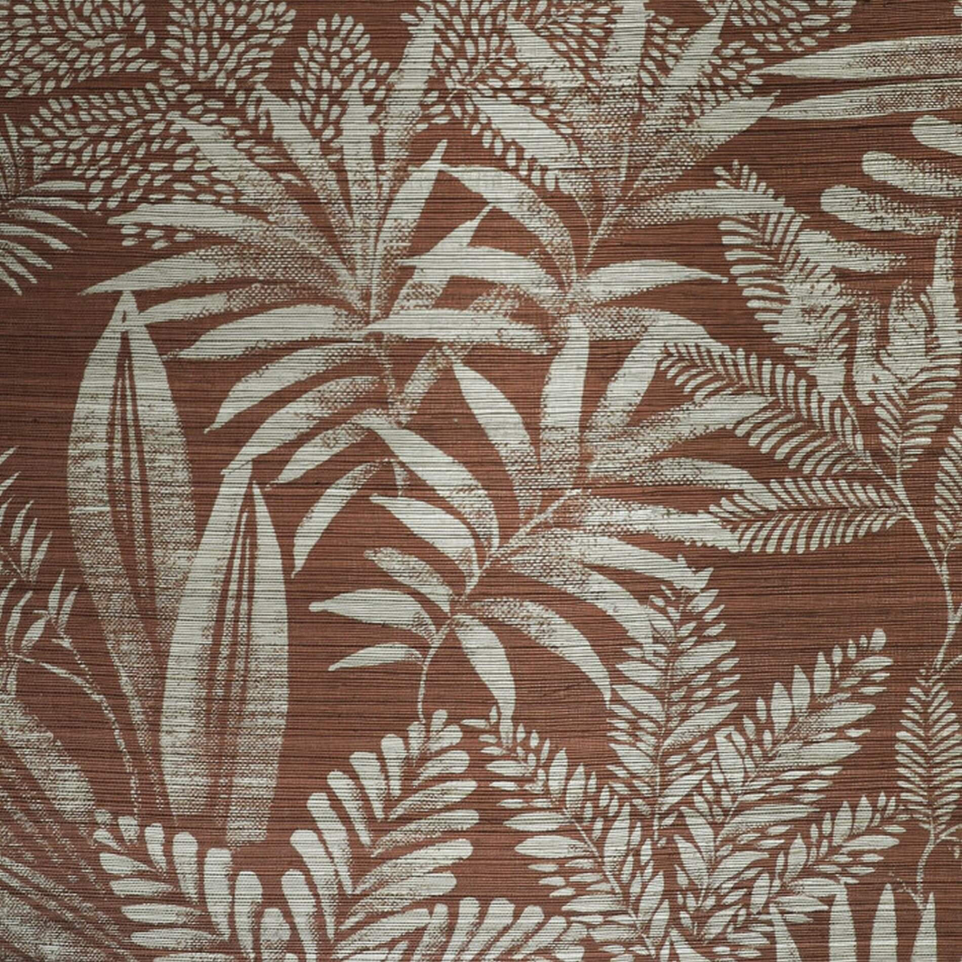 Tapeta strukturalna z sizalu z motywem roślinnym liści MANDRARE - TERRACOTA terakota z białym