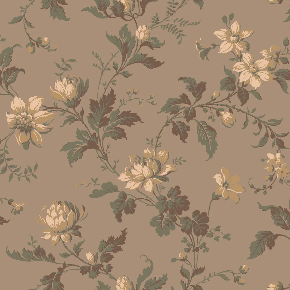 Tapeta flizelinowa papierowa z roślinnym wzorem BLOMSLINGA brązowy z beżowym