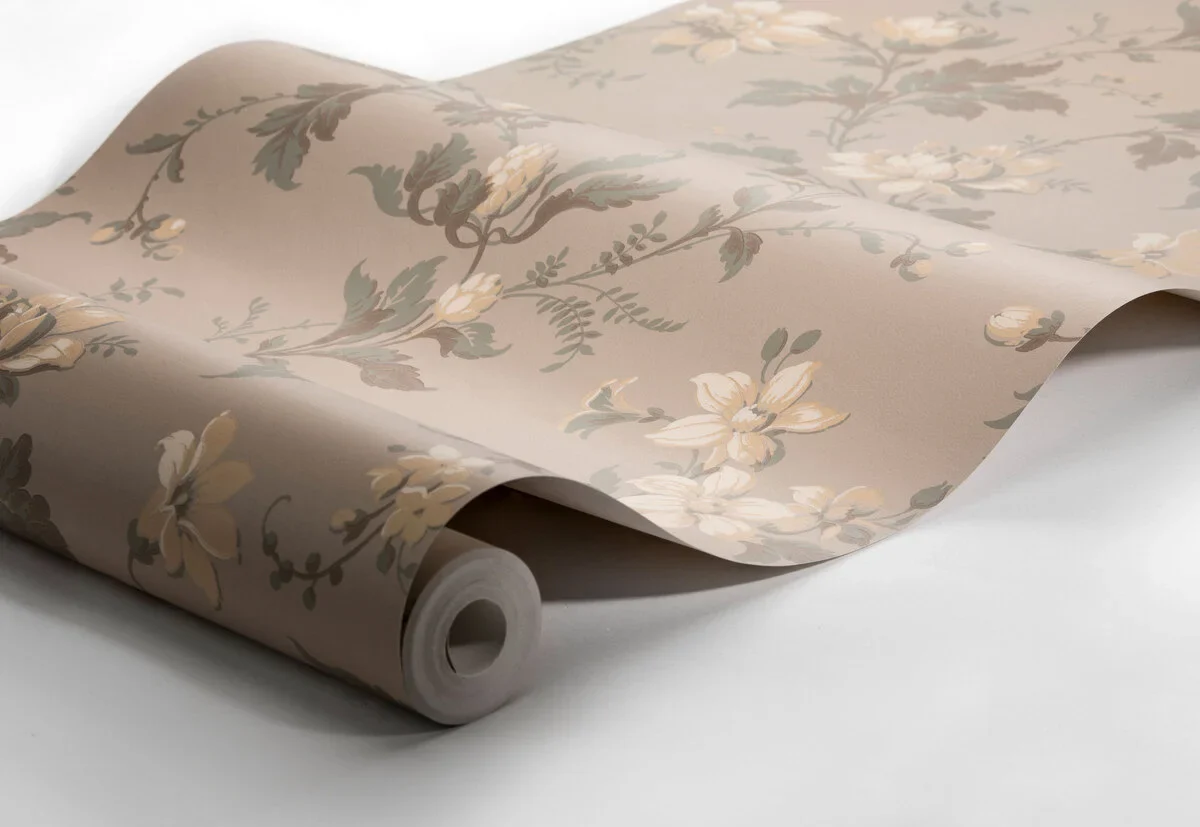 Tapeta flizelinowa papierowa z roślinnym wzorem BLOMSLINGA brązowy z beżowym - Image 5