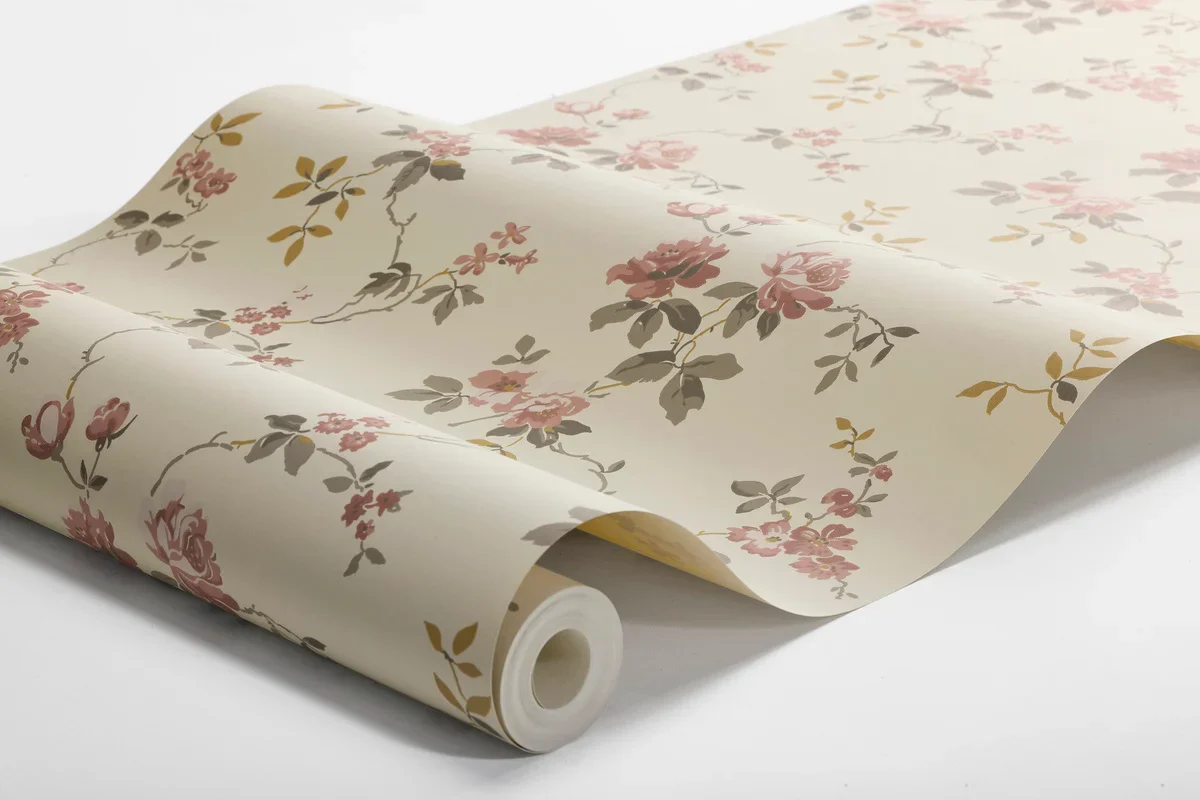Tapeta flizelinowa papierowa z roślinnym wzorem VÄRMDÖ beżowy z różowym - Image 5