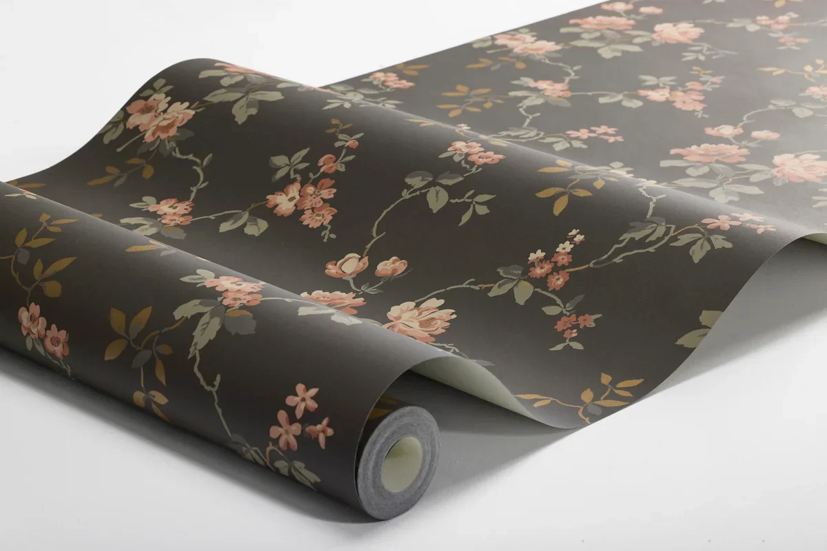 Tapeta flizelinowa papierowa z roślinnym wzorem VÄRMDÖ brązowy z różowym - Image 3