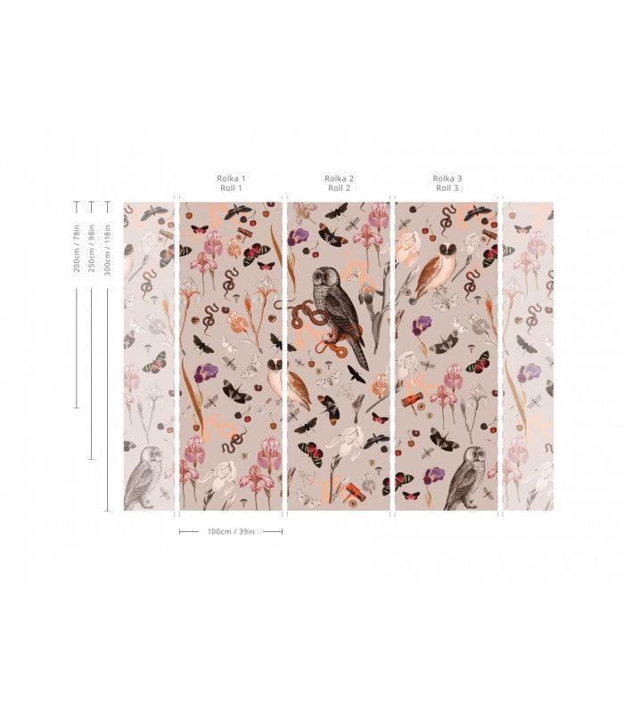 Tapeta flizelinowa z motywem zwierzęcym PINK OWLS beżowy - Image 8