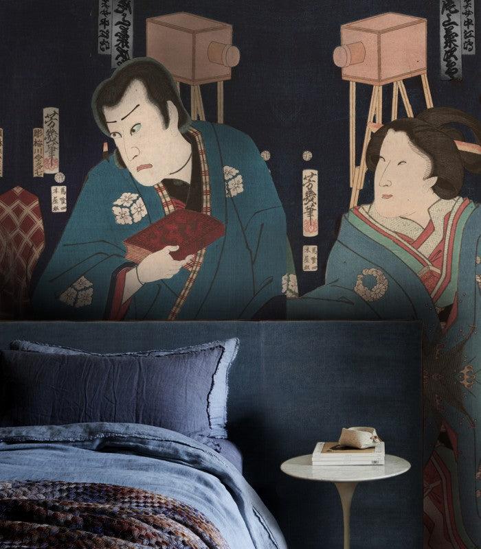 Tapeta flizelinowa z motywem wojownika SAMURAI CHRONICALES granatowy - Image 2