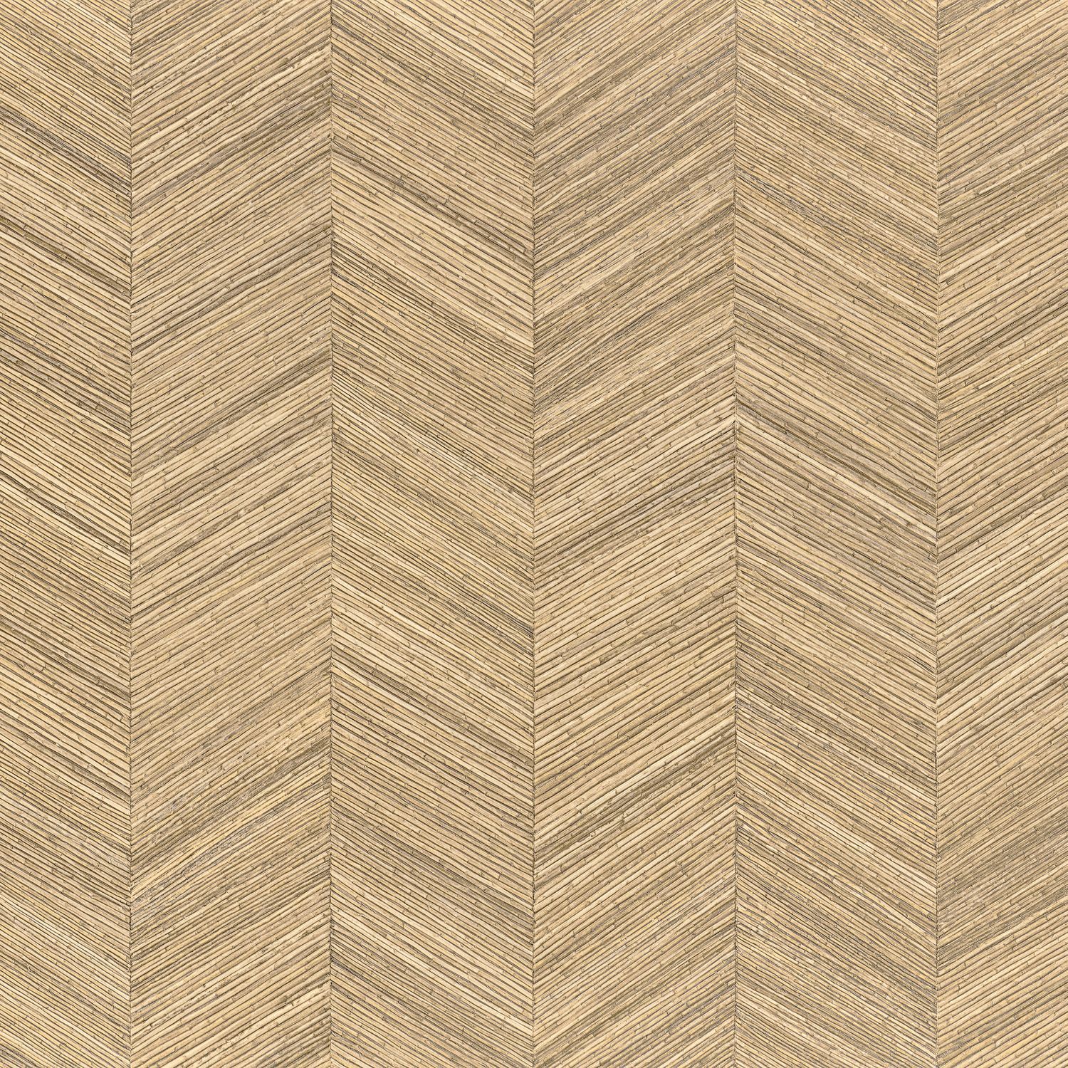 Tapeta strukturalna geometryczna imitująca drewno ze wzorem jodełki OCOTEA - SABLE ciepły beż