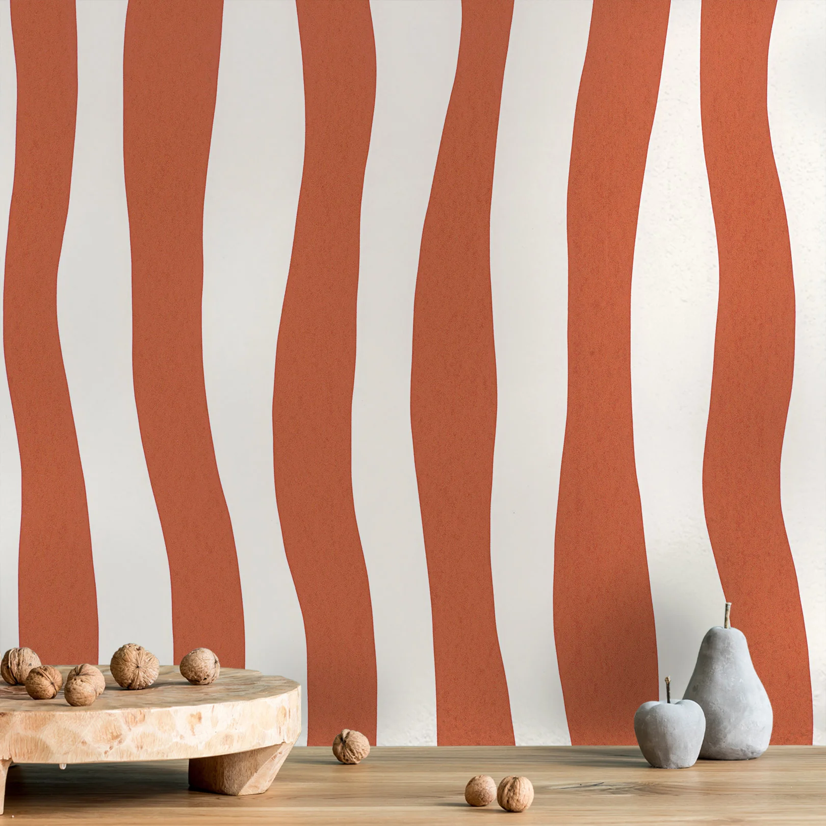 Tapeta strukturalna z abstrakcyjnym wzorem w falujące paski SUNDAE - TERRACOTTA terakota - Image 5