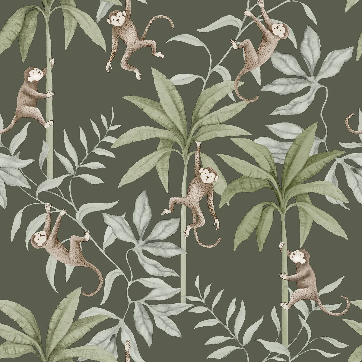 Tapeta dziecięca z motywem dżungli JUNGLE FRIENDS zielony