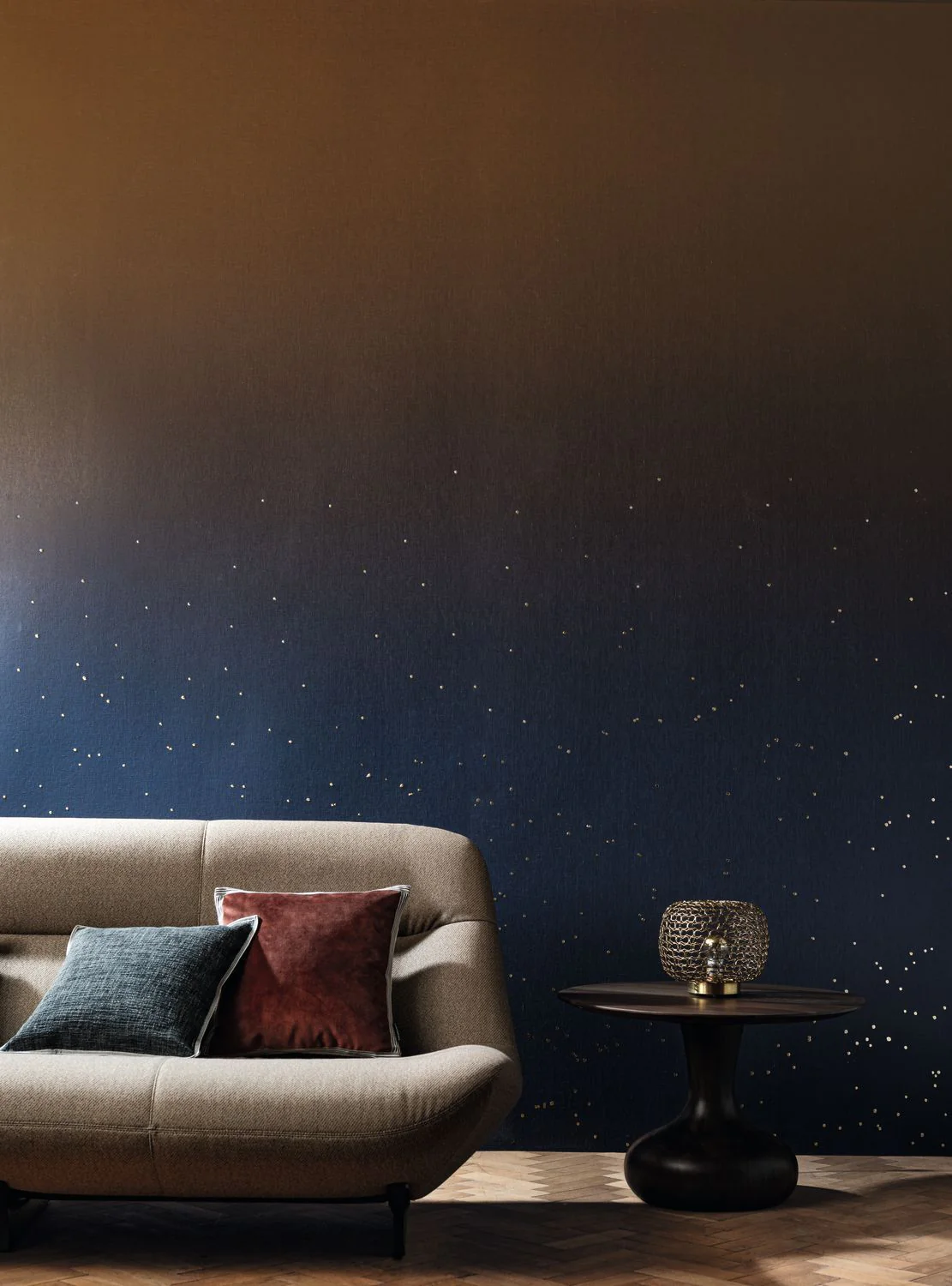 Mural tekstylny gradient z motywem nieba ASTRAL SOLAIRE złoty z beżowym - Image 4