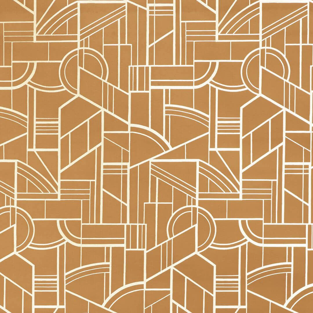 Tapeta tekstylna metaliczna z motywem geometrycznym art deco REIMS - AMBRE złocisty z białym
