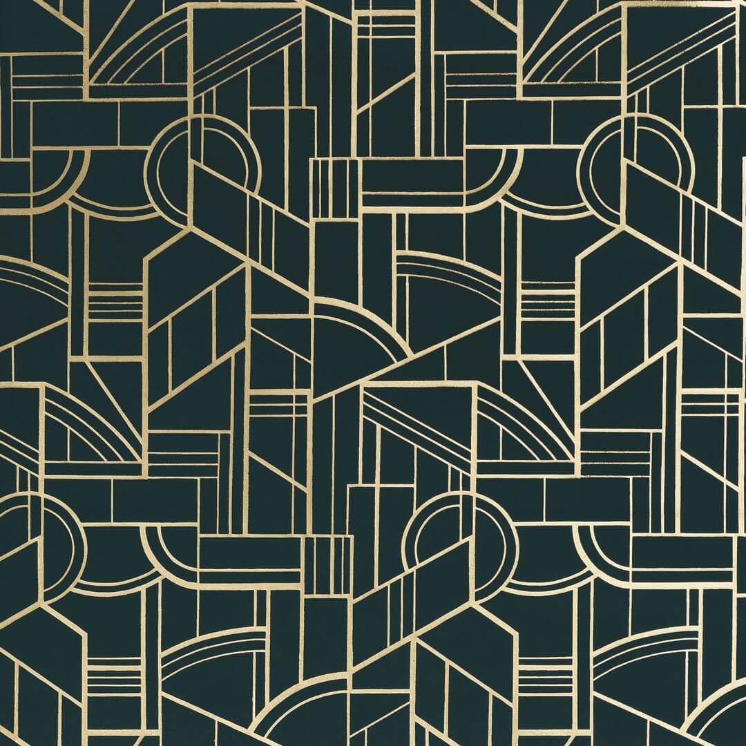 Tapeta tekstylna metaliczna z motywem geometrycznym art deco REIMS - NOIR DE LUNE czarny ze złotym