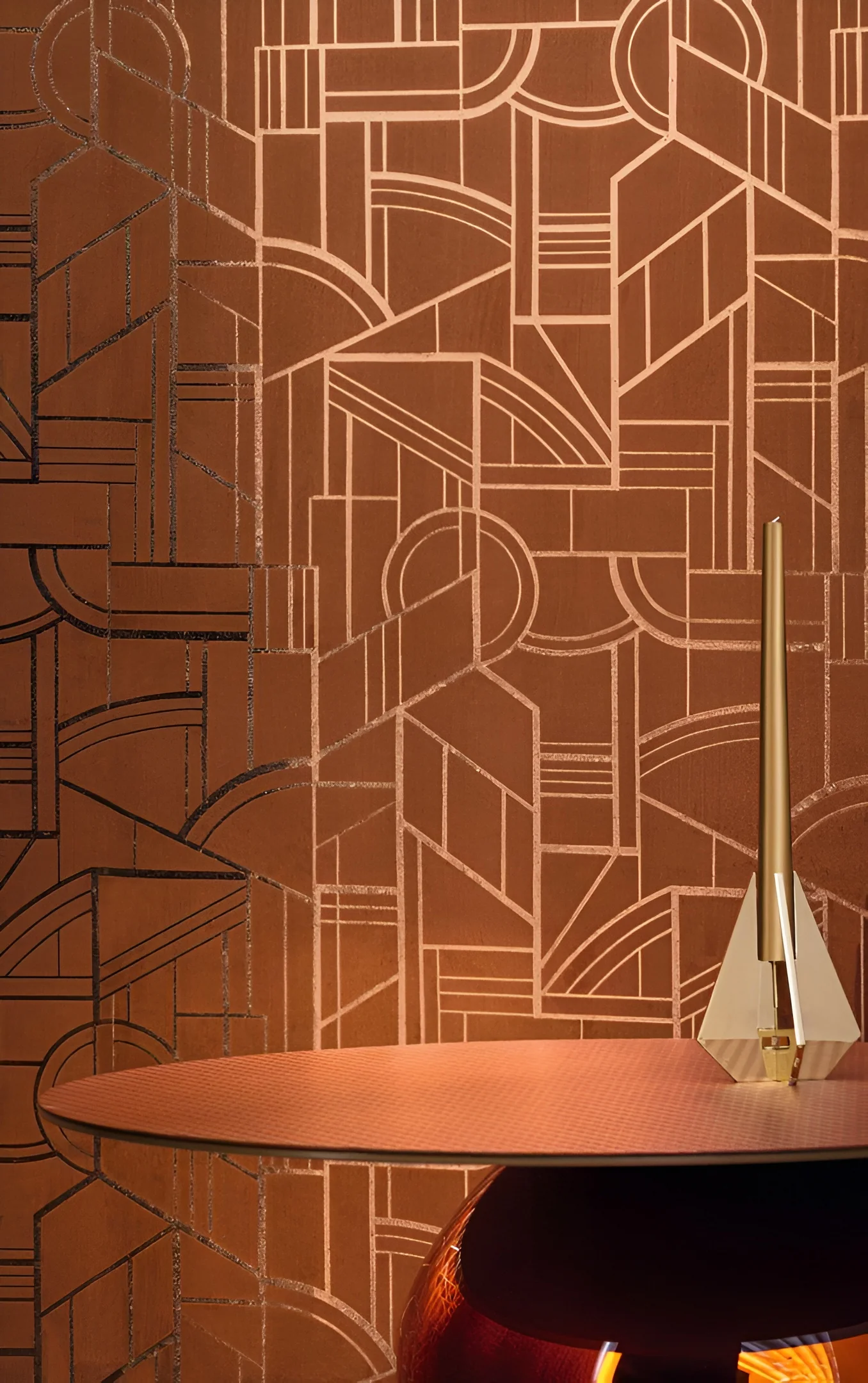 Tapeta tekstylna metaliczna z motywem geometrycznym art deco REIMS - NOIR DE LUNE czarny ze złotym - Image 6