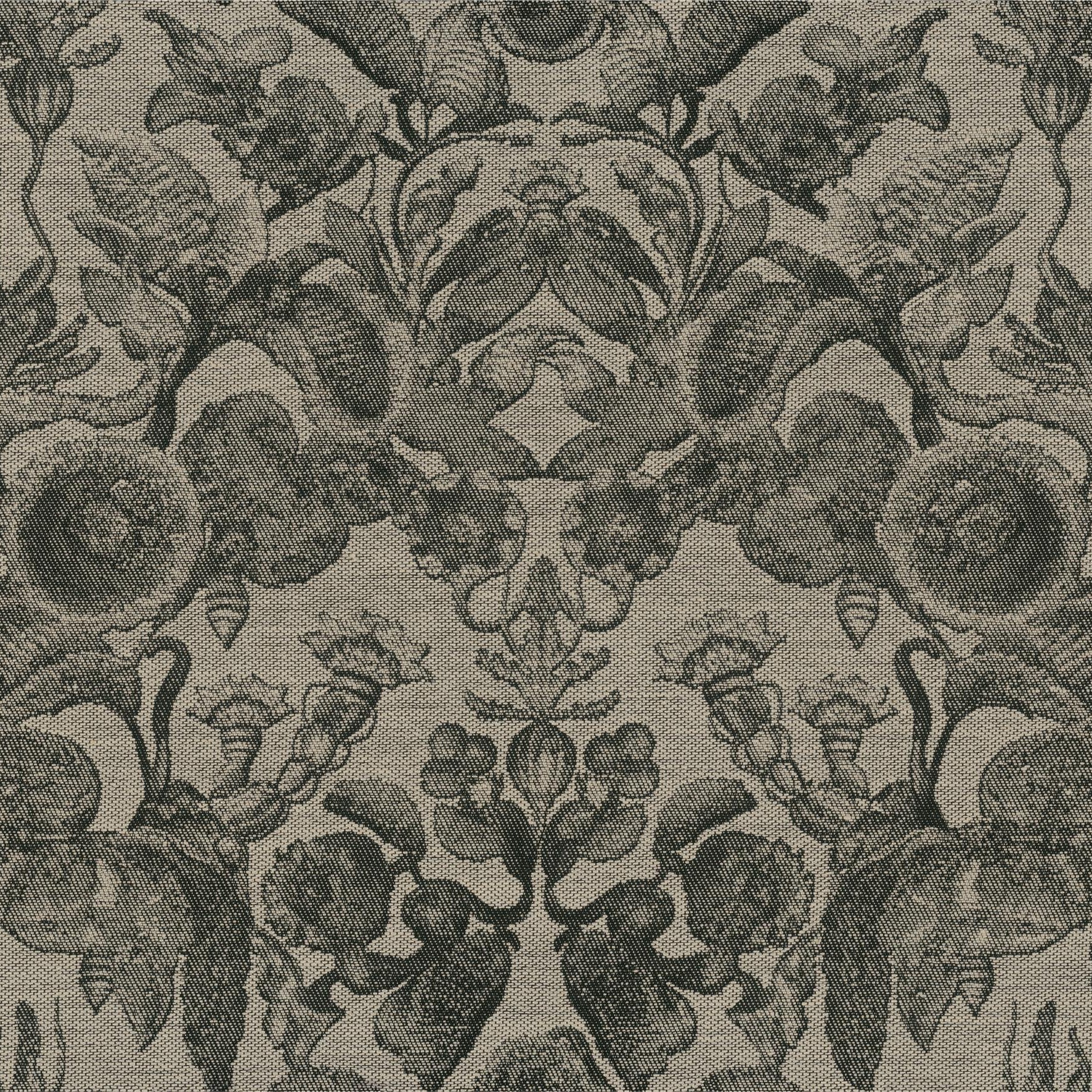 Tapeta tekstylna żakardowa z motywem roślinnym COCCINELLA BELLA JACQUARD czarny z kością słoniową