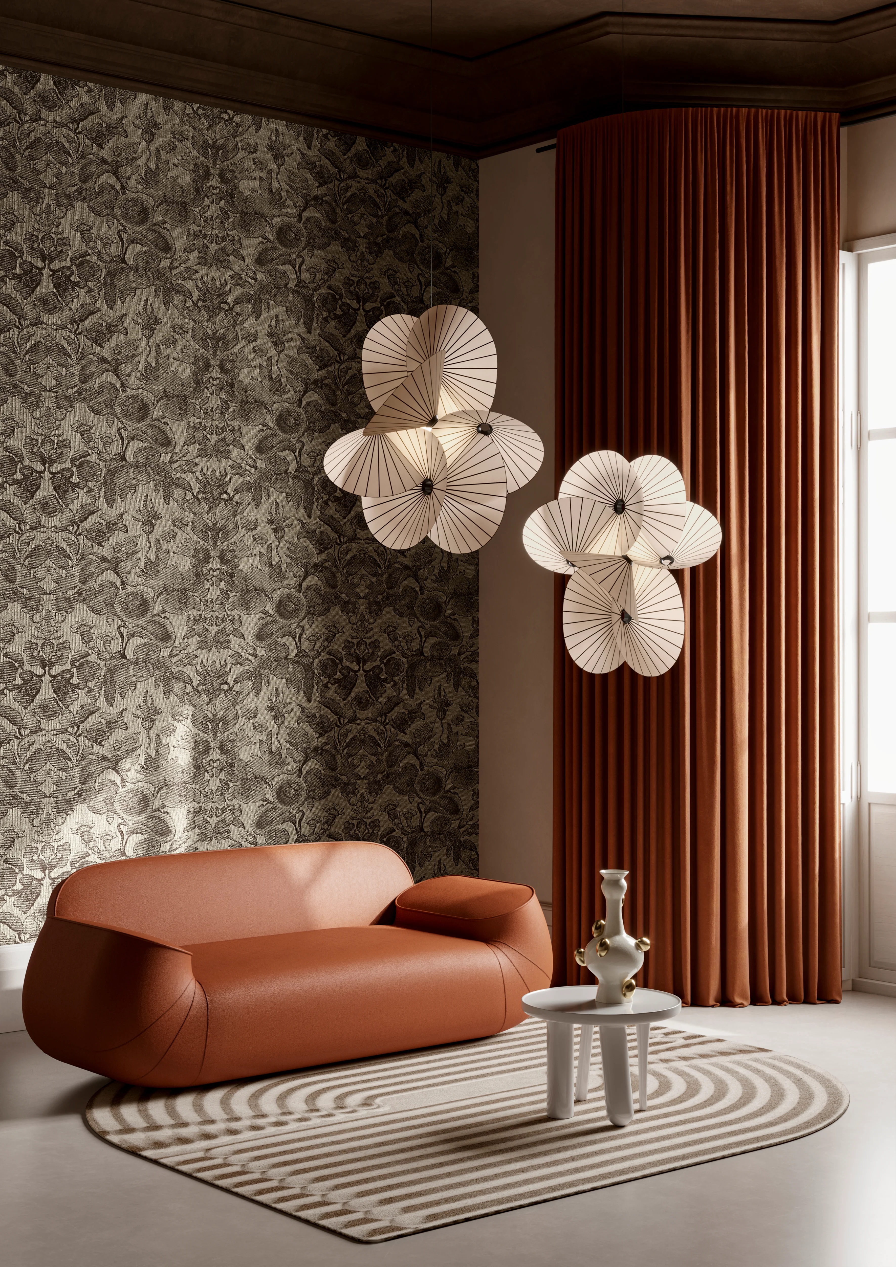Tapeta tekstylna żakardowa z motywem roślinnym COCCINELLA BELLA JACQUARD czarny z kością słoniową - Image 2