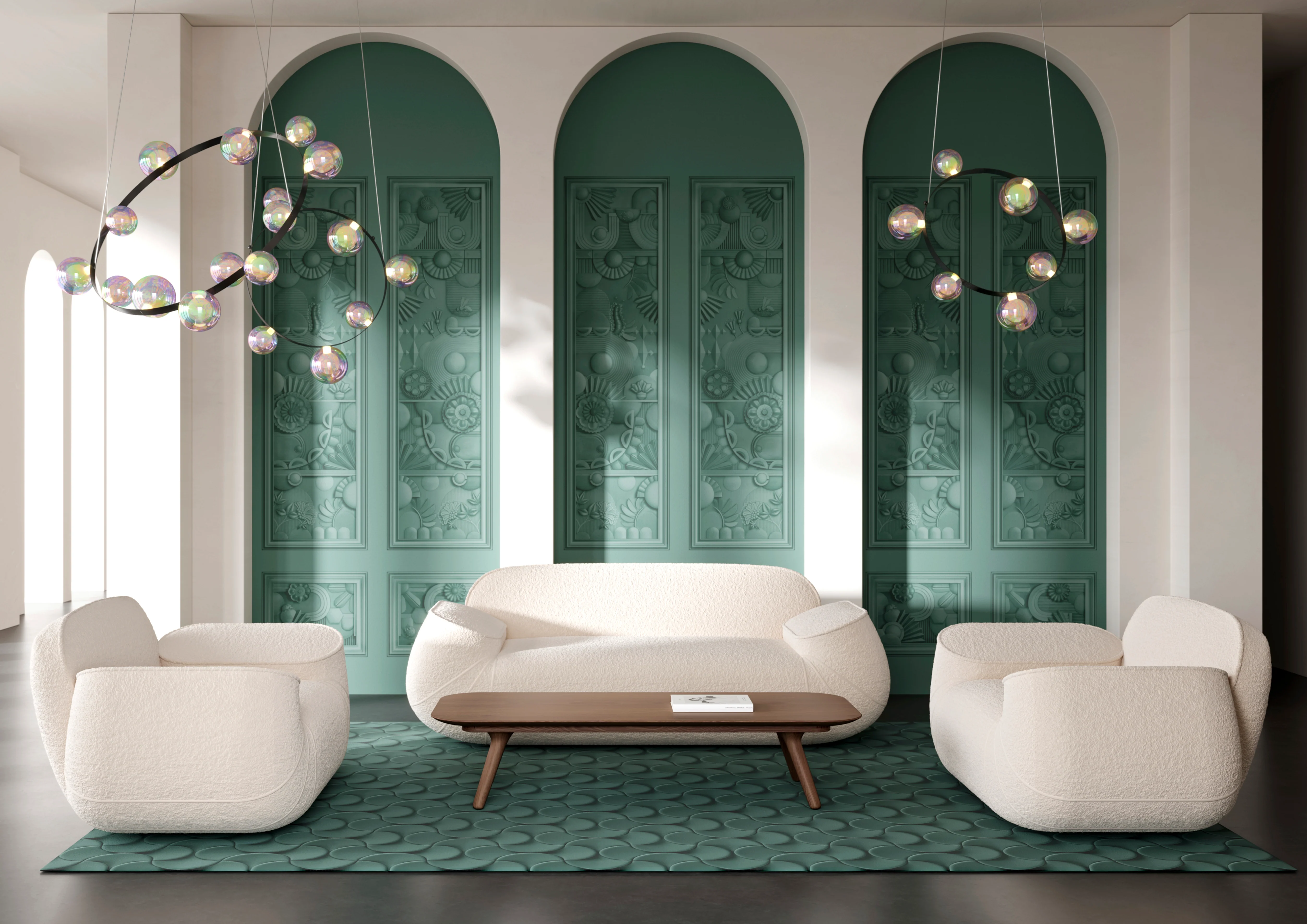 Mural tekstylny w stylu art deco GREENHOUSE GATHERING ciemny zielony - Image 2