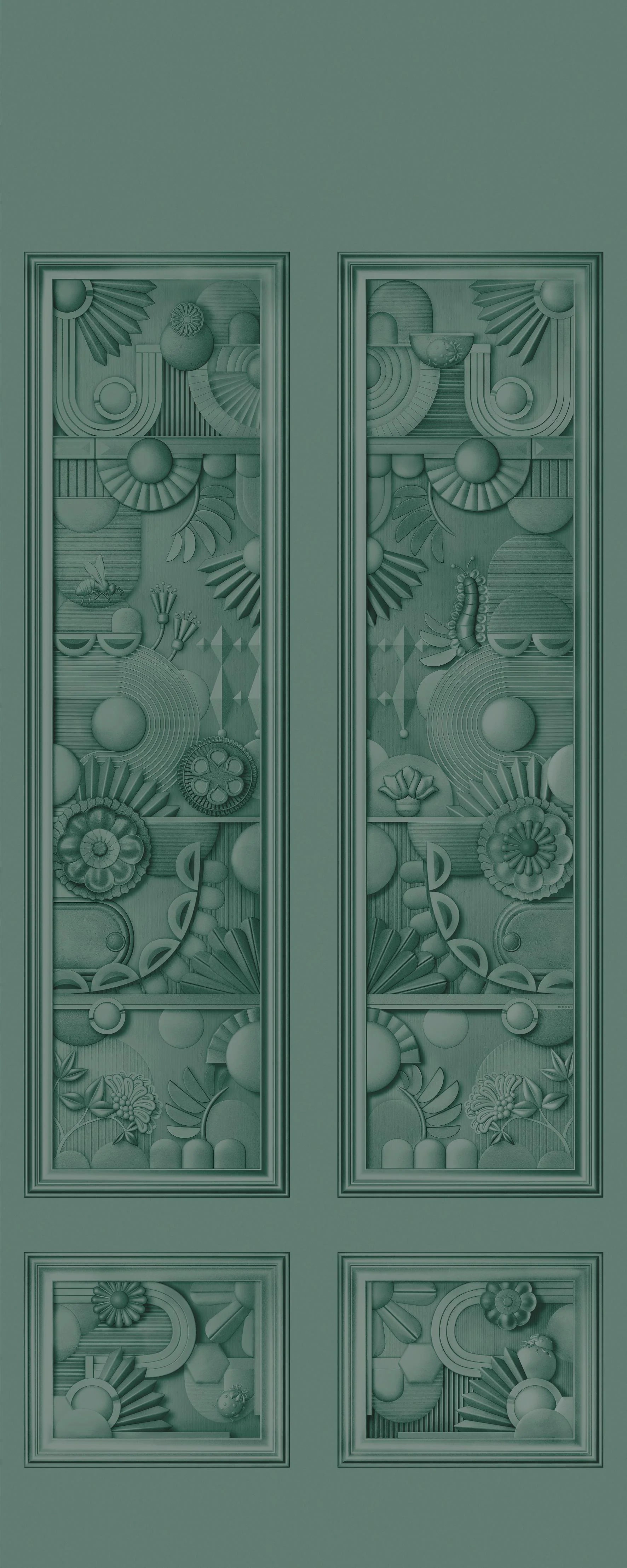 Mural tekstylny w stylu art deco GREENHOUSE GATHERING ciemny zielony - Image 5