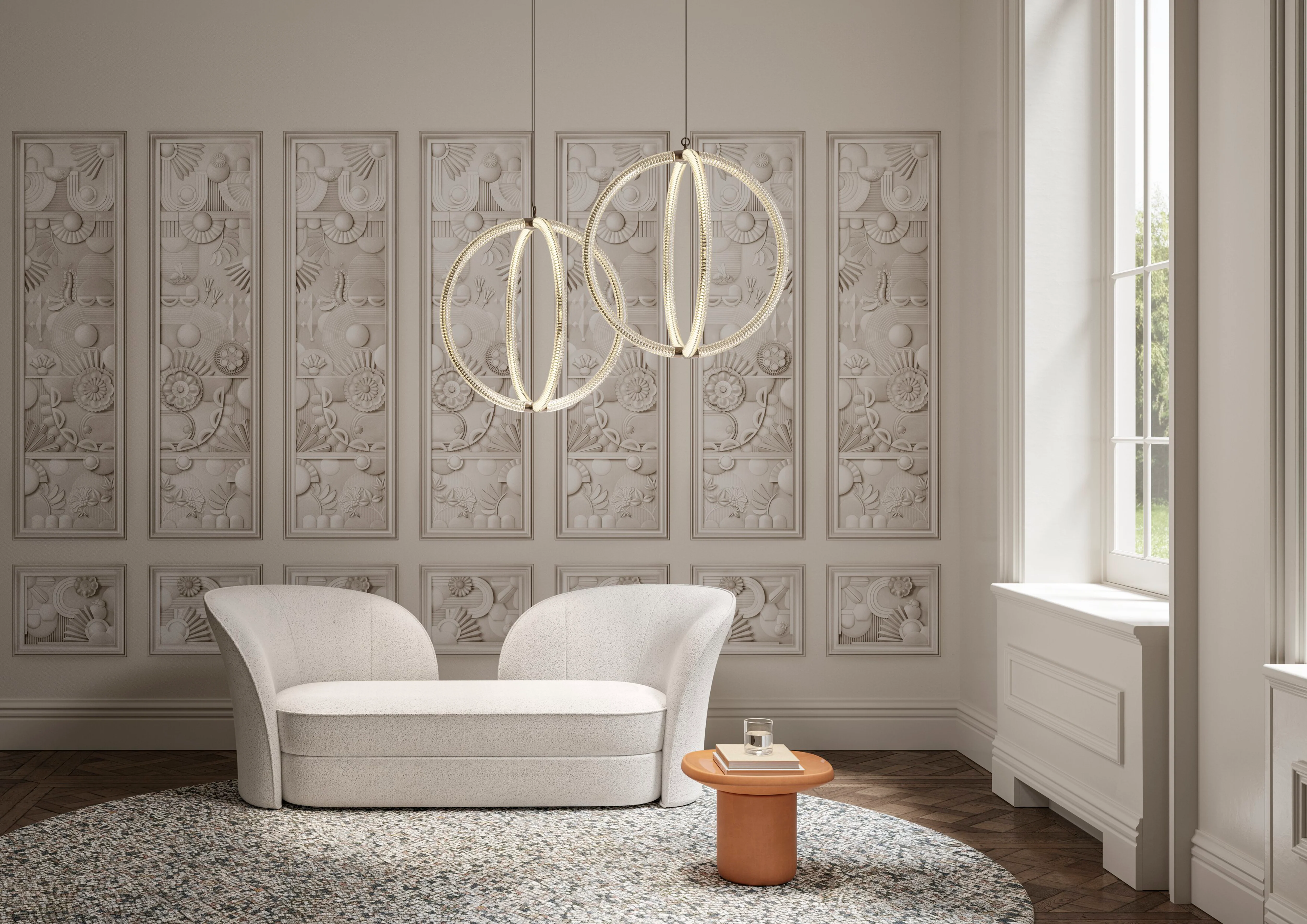 Mural tekstylny w stylu art deco GREENHOUSE GATHERING złamana biel - Image 2