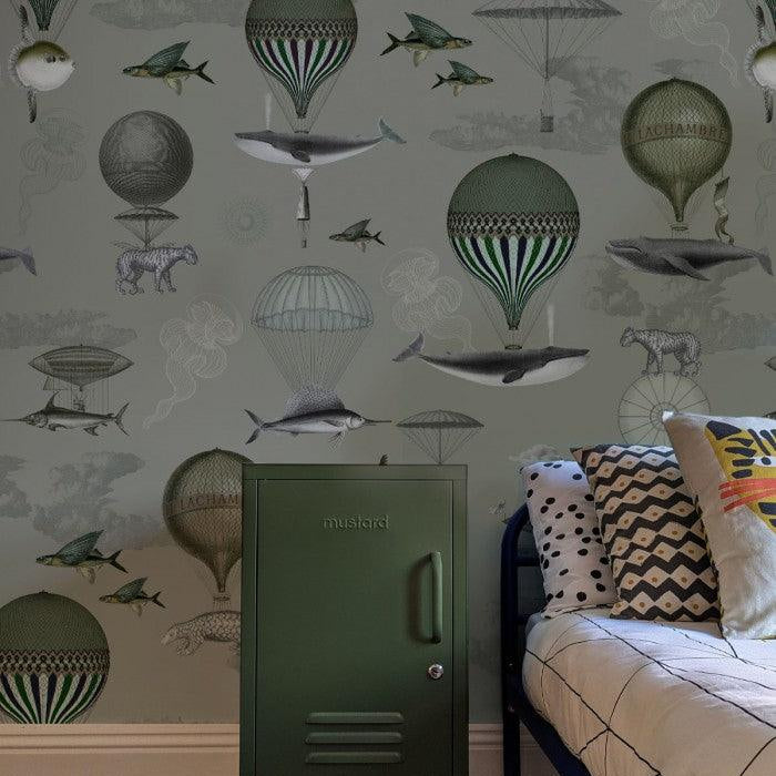 Tapeta flizelinowa z motywem zwierzęcym VINTAGE BALLOONS zielony
