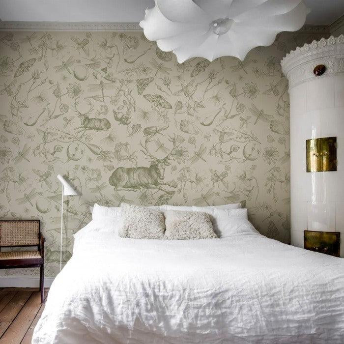 Tapeta flizelinowa z motywem zwierzęcym VINTAGE BOTANIC beżowy z zielonym