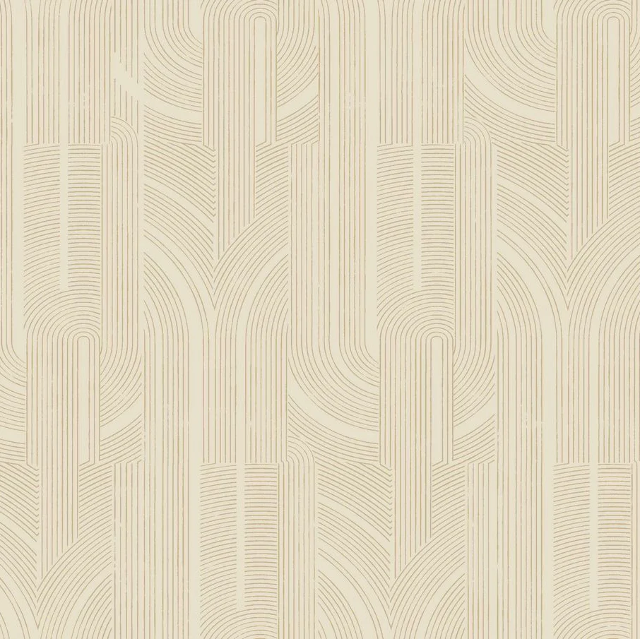 Tapeta metaliczna z geometrycznym wzorem w linie PORTE DORÉE - SABLE/DORÉ beżowy ze złotym