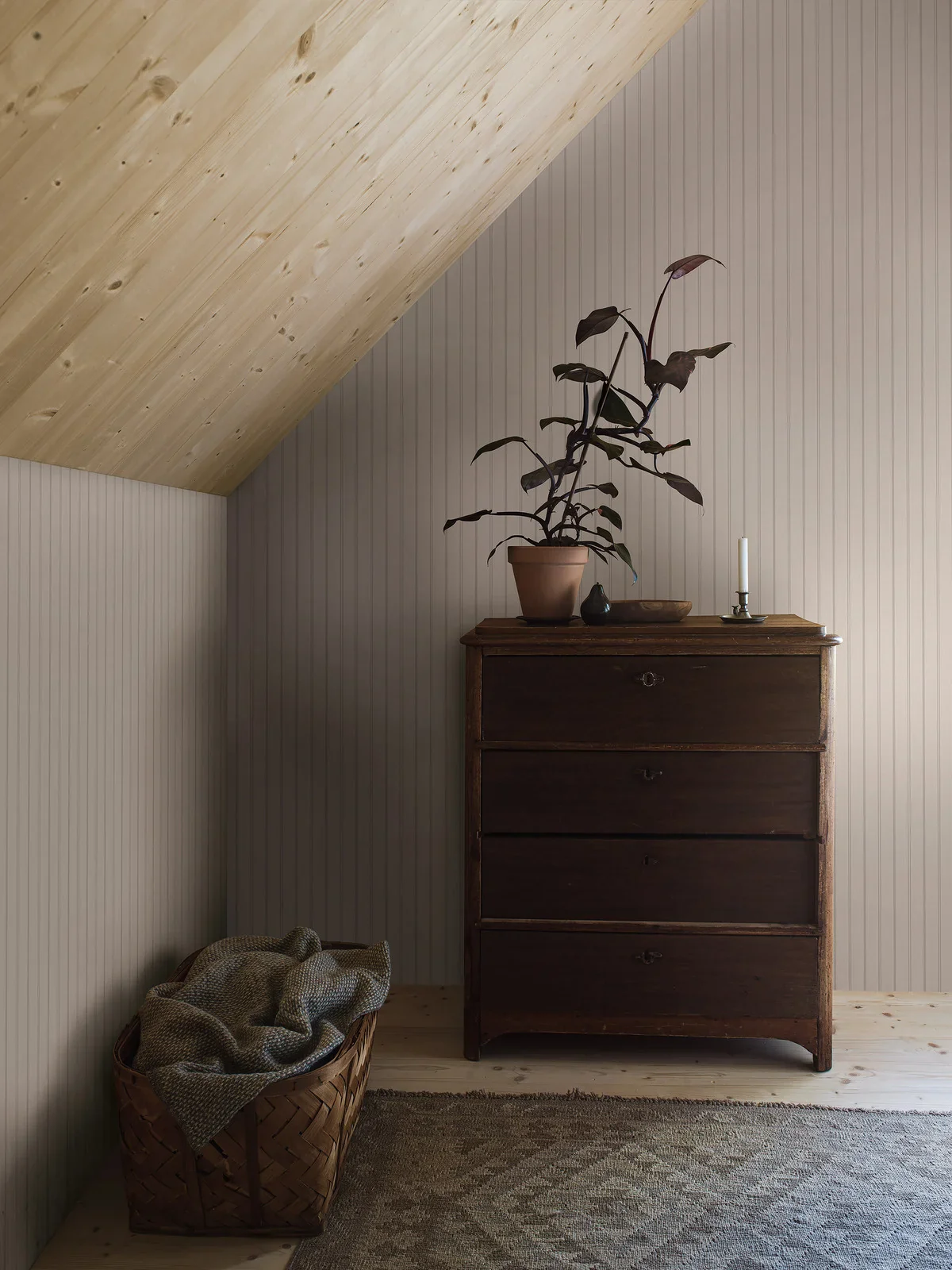 Tapeta w paski WOODLAND STRIPE piaskowy z szarym - Image 2