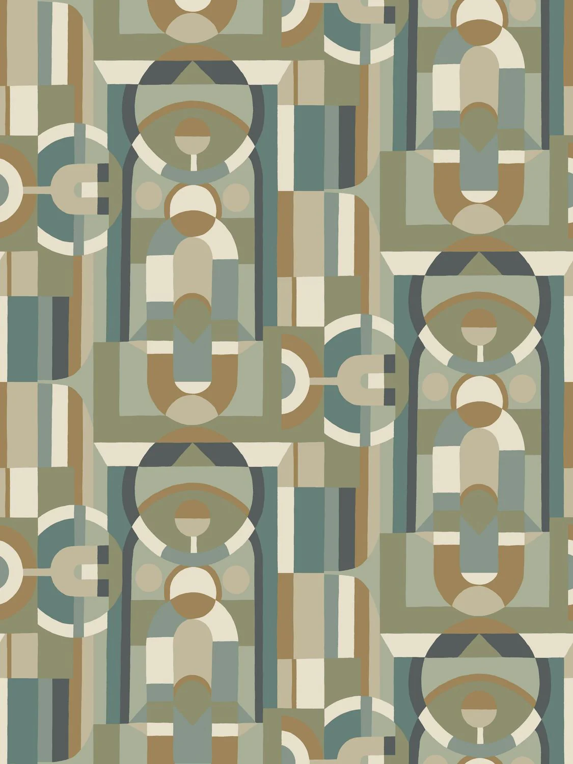 Tapeta z geometrycznym motywem witrażu VITRAIL - CÉLADON/KAKI seledynowy z khaki - Image 3