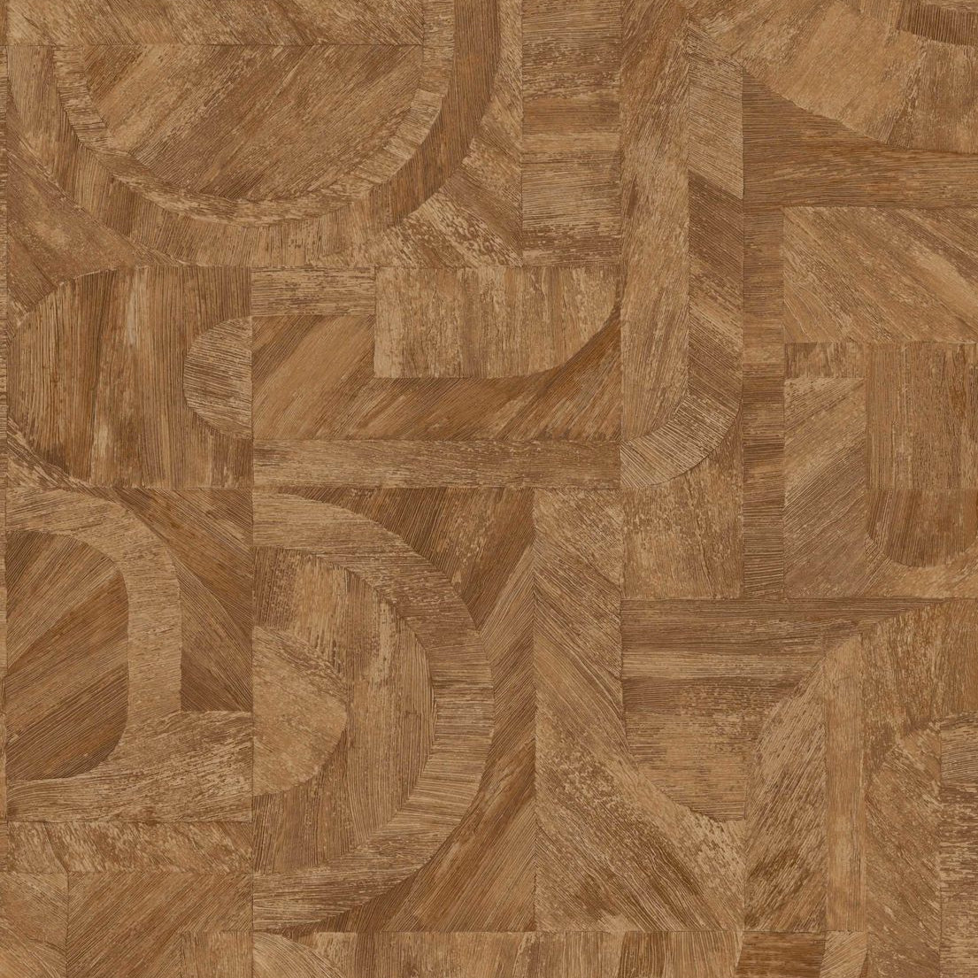 Tapeta strukturalna imitująca drewno geometryczna z wzorem mozaiki INTARSIA - TERRE DE SIENNE miedziany